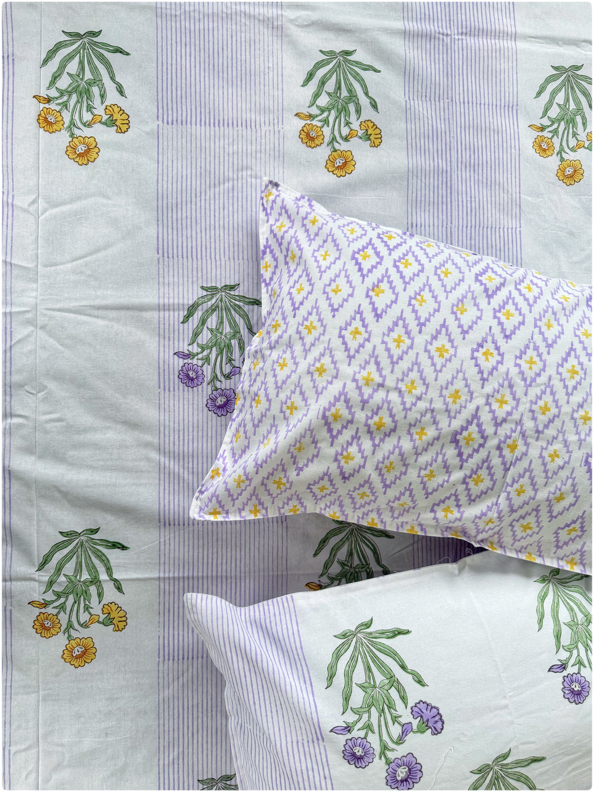 White & Purple Stripes OG Handblock Bedsheet