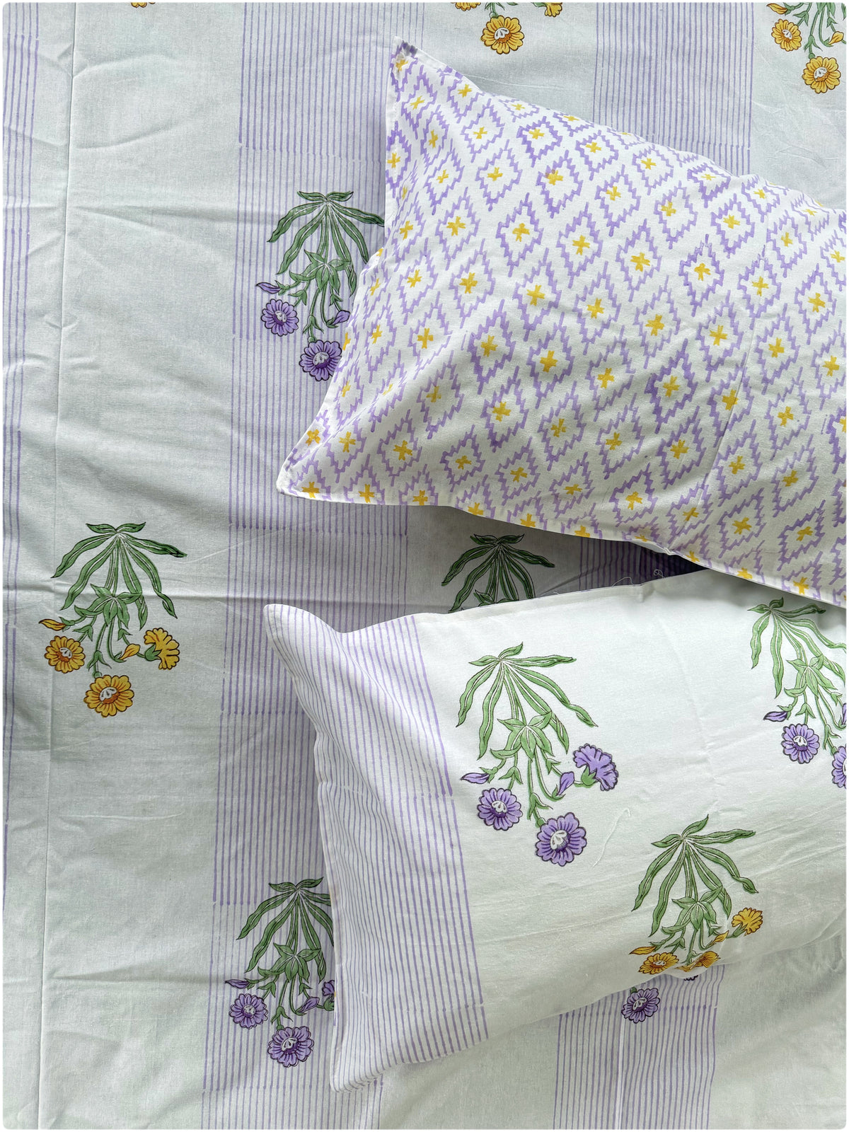 White & Purple Stripes OG Handblock Bedsheet