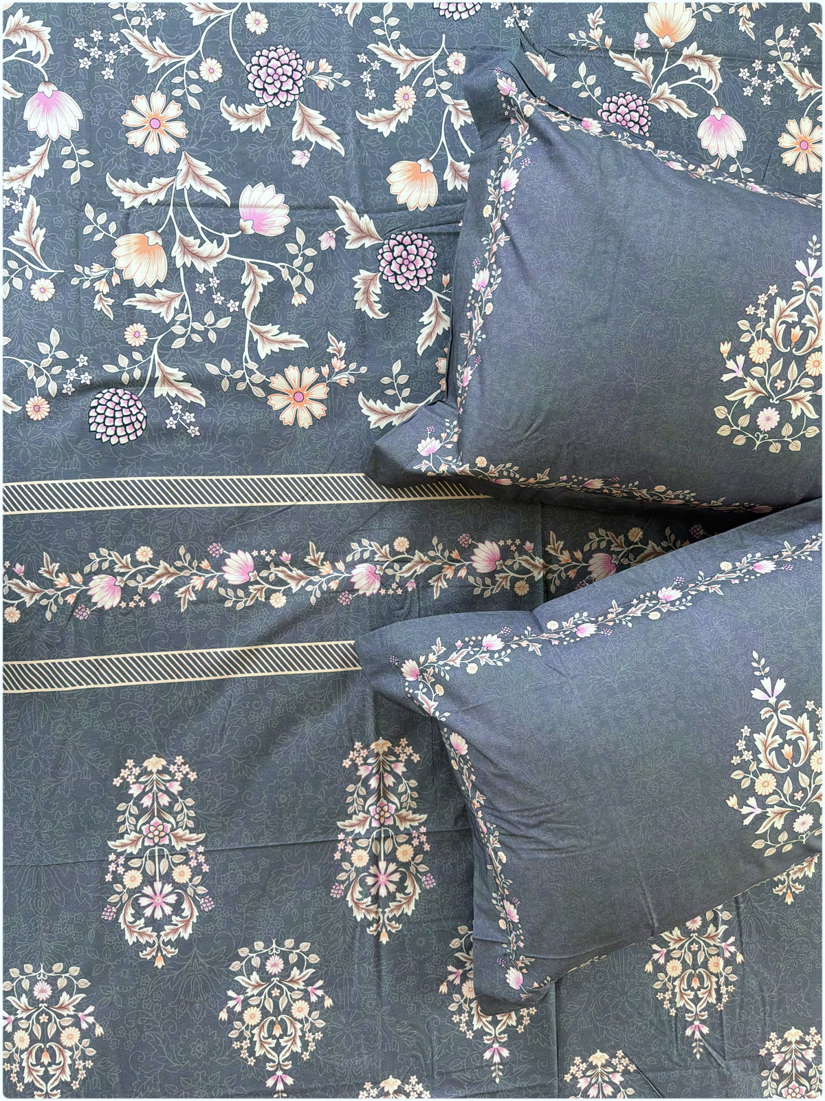 Stone Blue Floral Super King Bedsheet