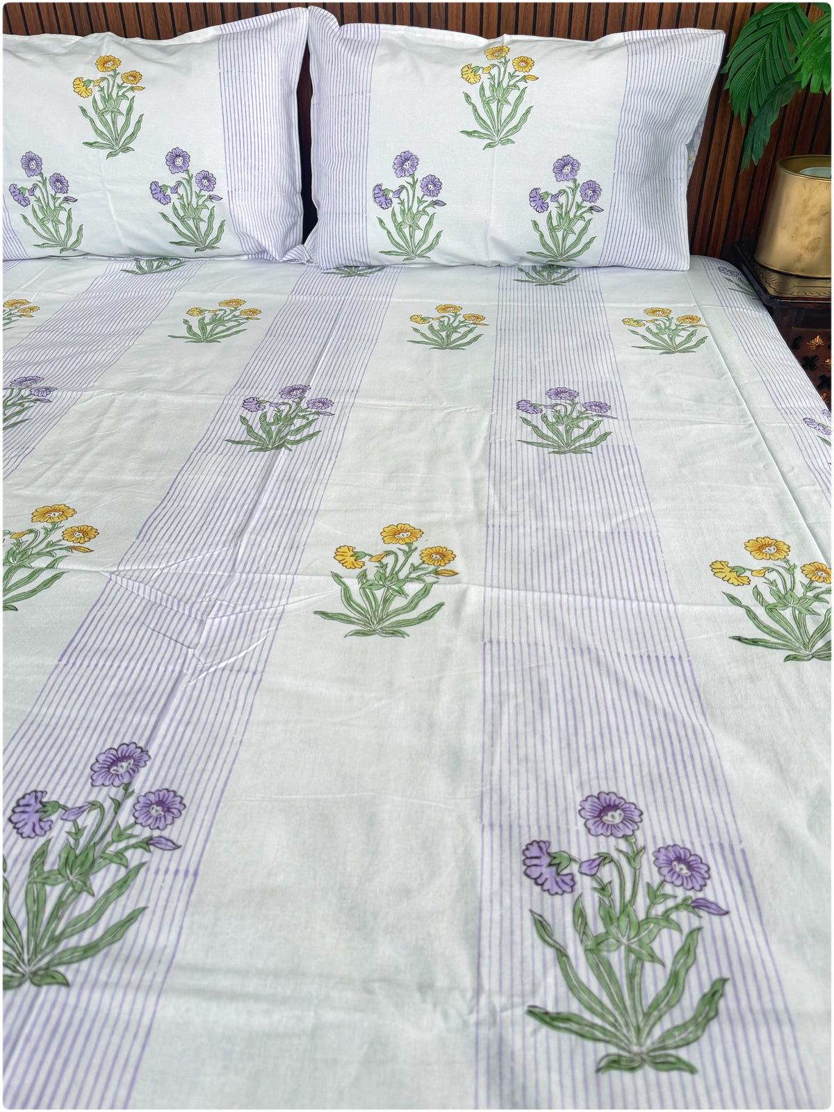 White & Purple Stripes OG Handblock Bedsheet