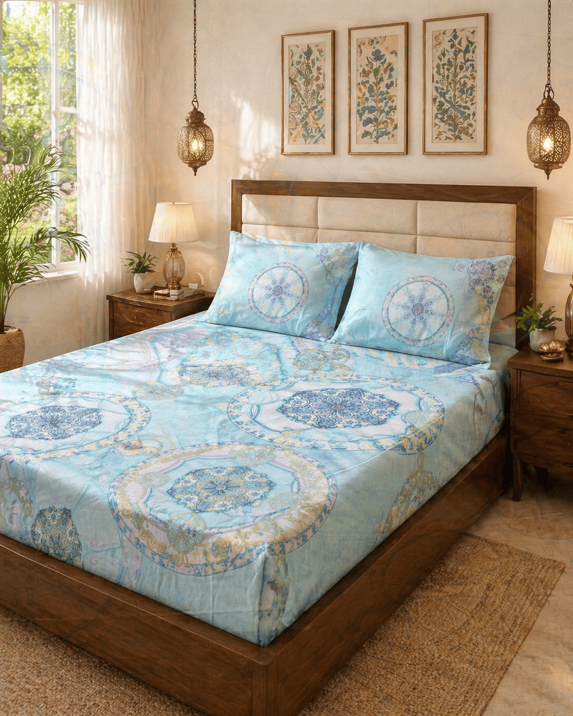 Digital Aqua Modern – Premium Bed Sheet Set 300 TC