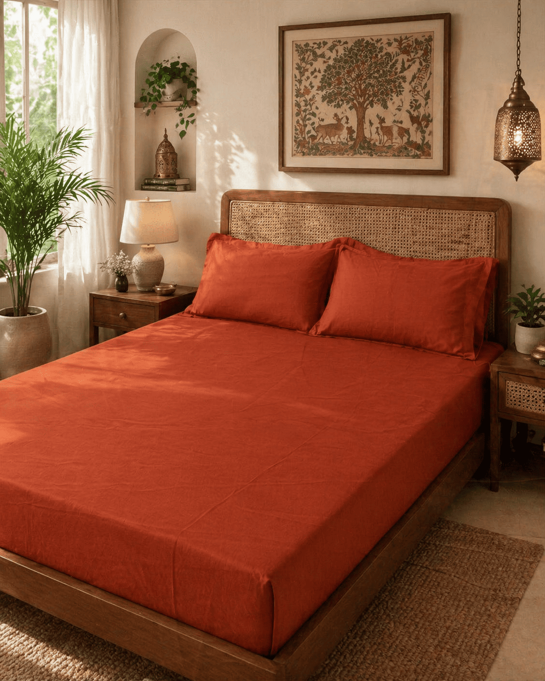 Decaso Solids Bedsheets - Burnt Orange
