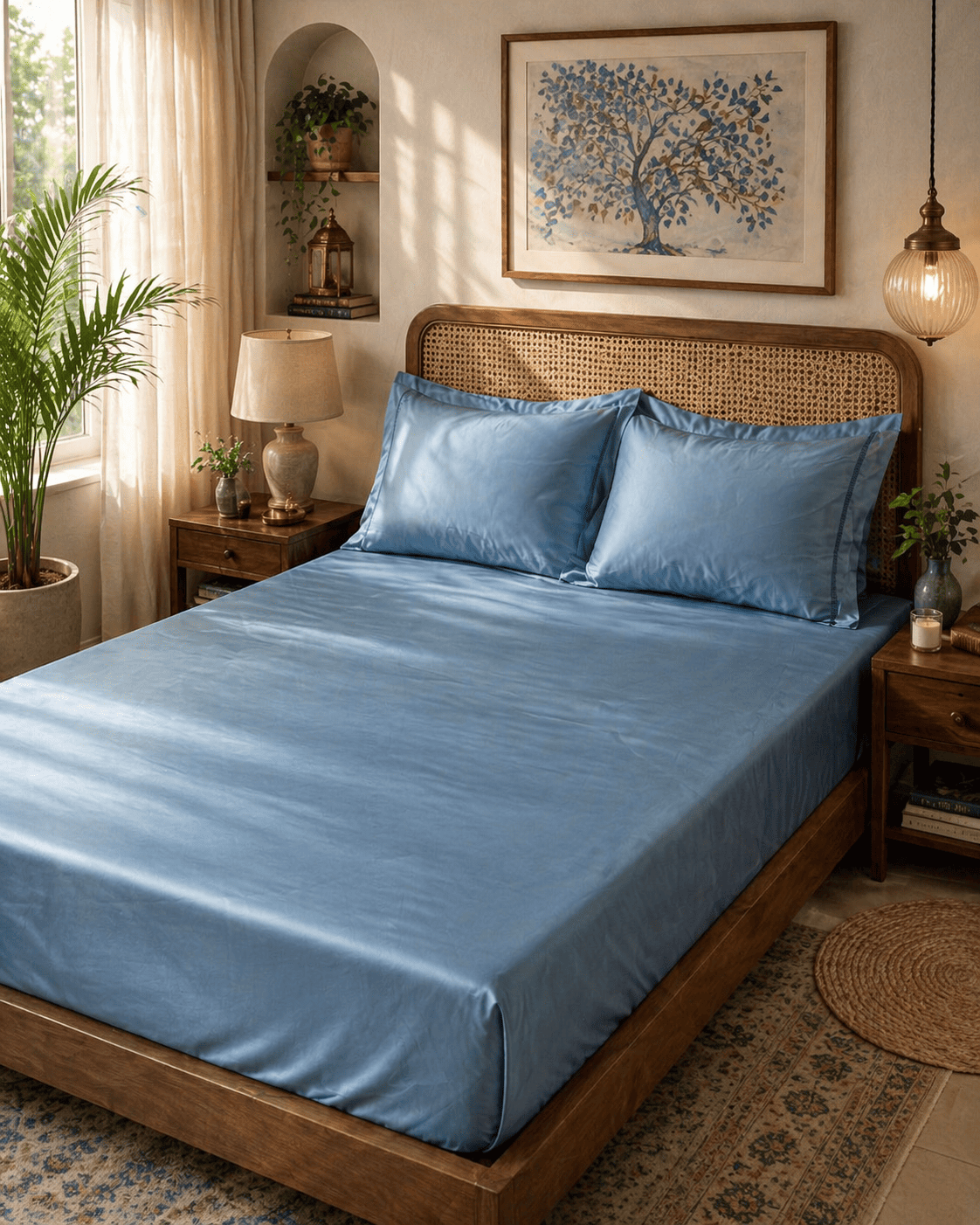 Solid Denim Blue – 300 TC Premium Cotton Bed Sheet