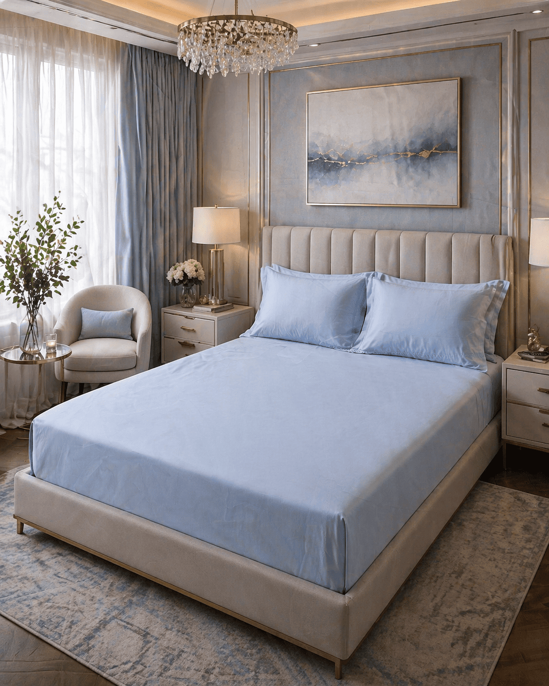 Solid Sky Blue – 100% Cotton Bed Sheet 300 TC