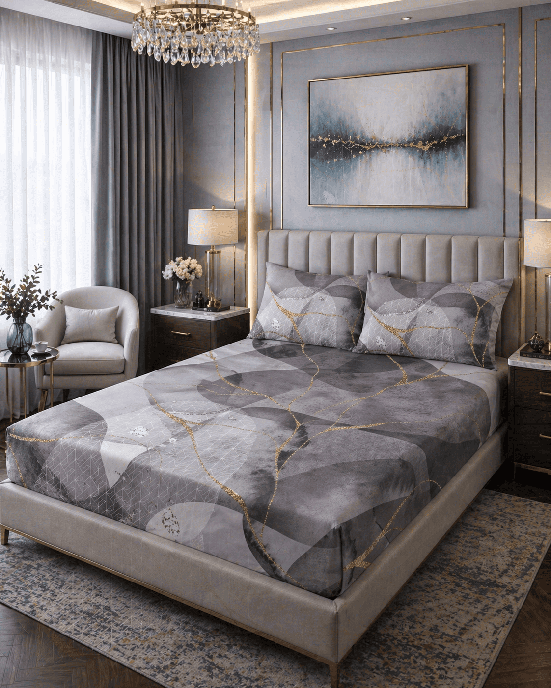 Digital Grey Modern – Luxe Cotton Bed Sheet 300 TC