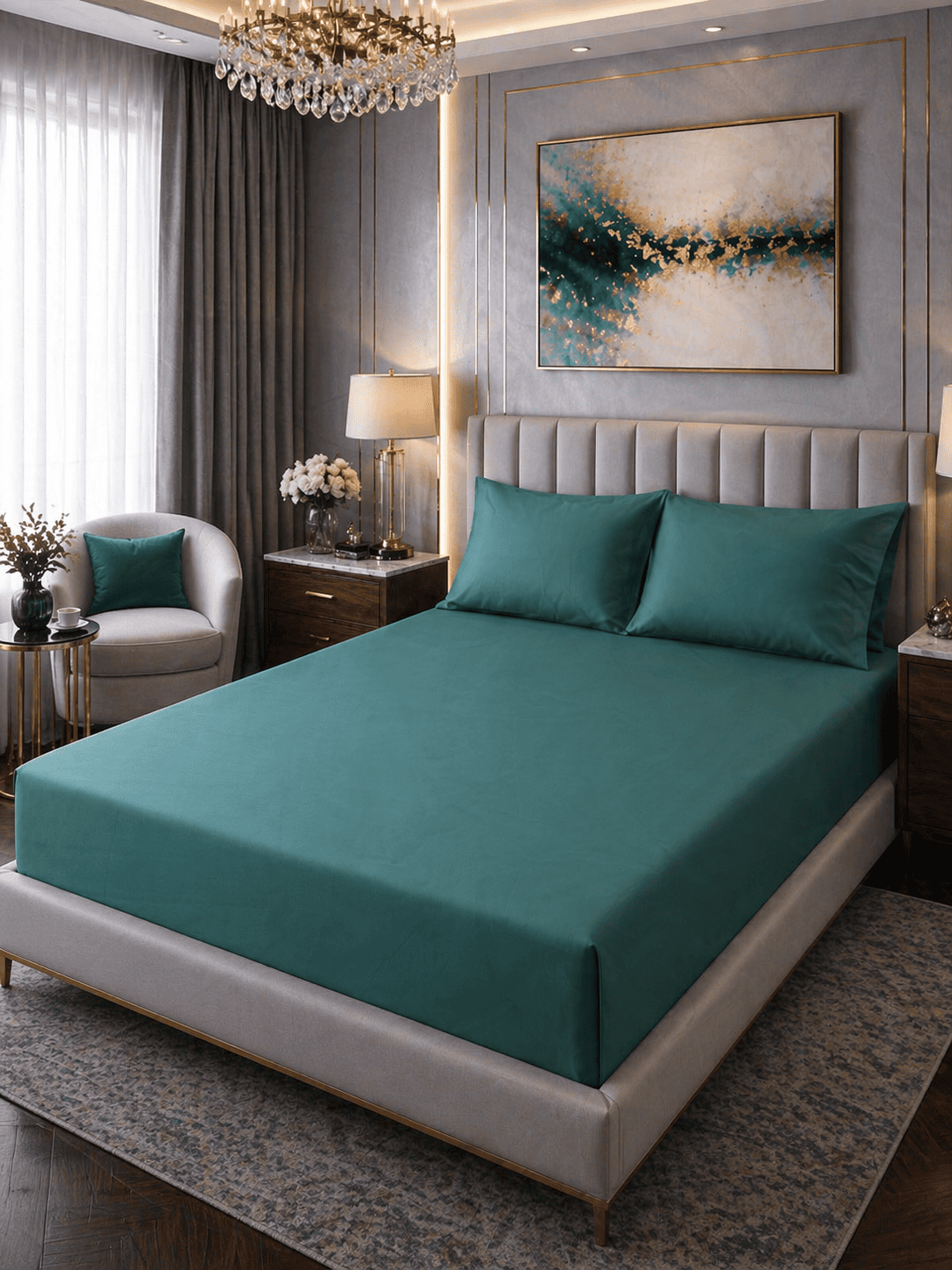 Solid Moss Green – 3 Piece Cotton Bed Sheet Set 300 TC