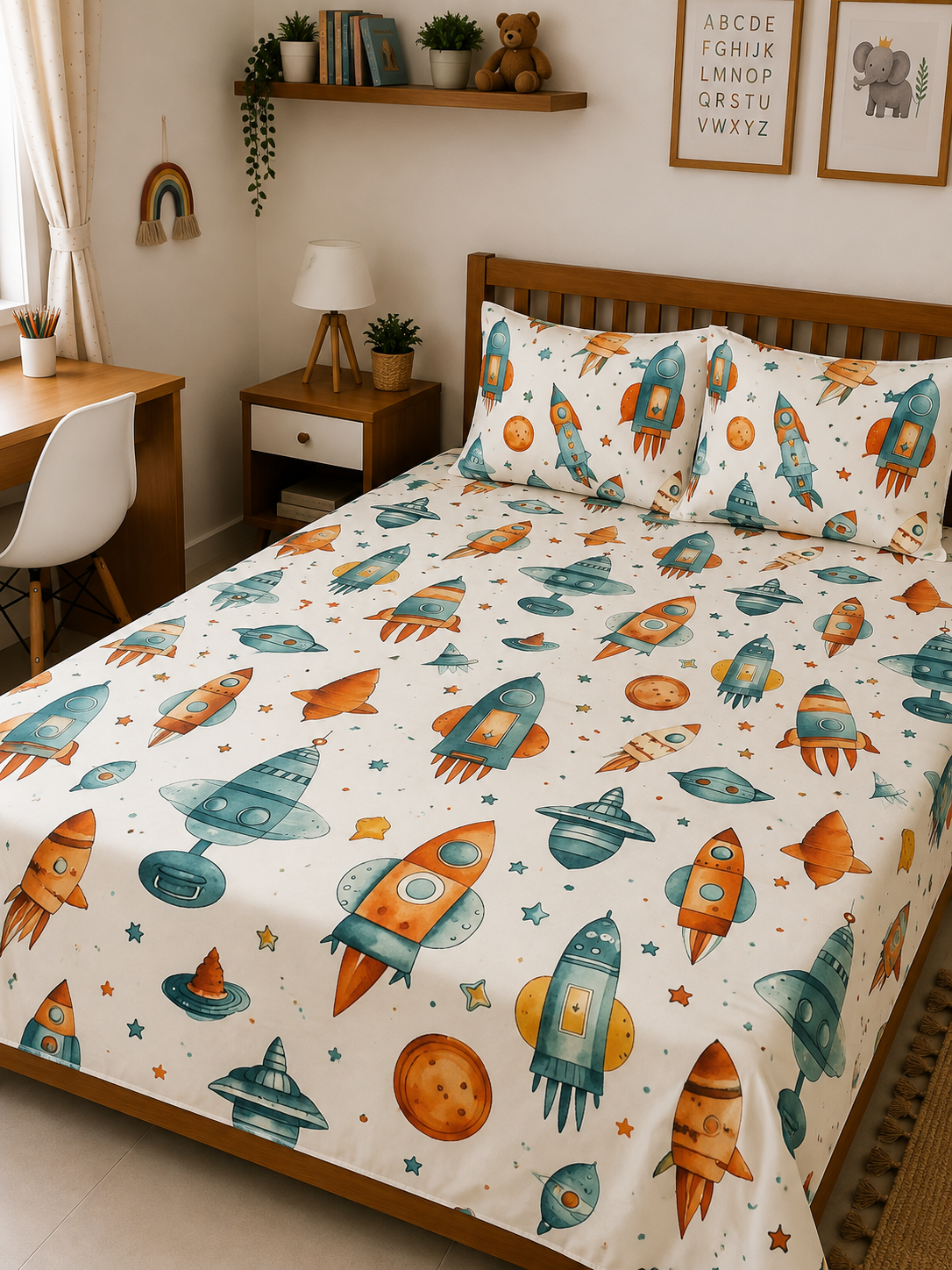 Rocket White - Kids Bedsheet