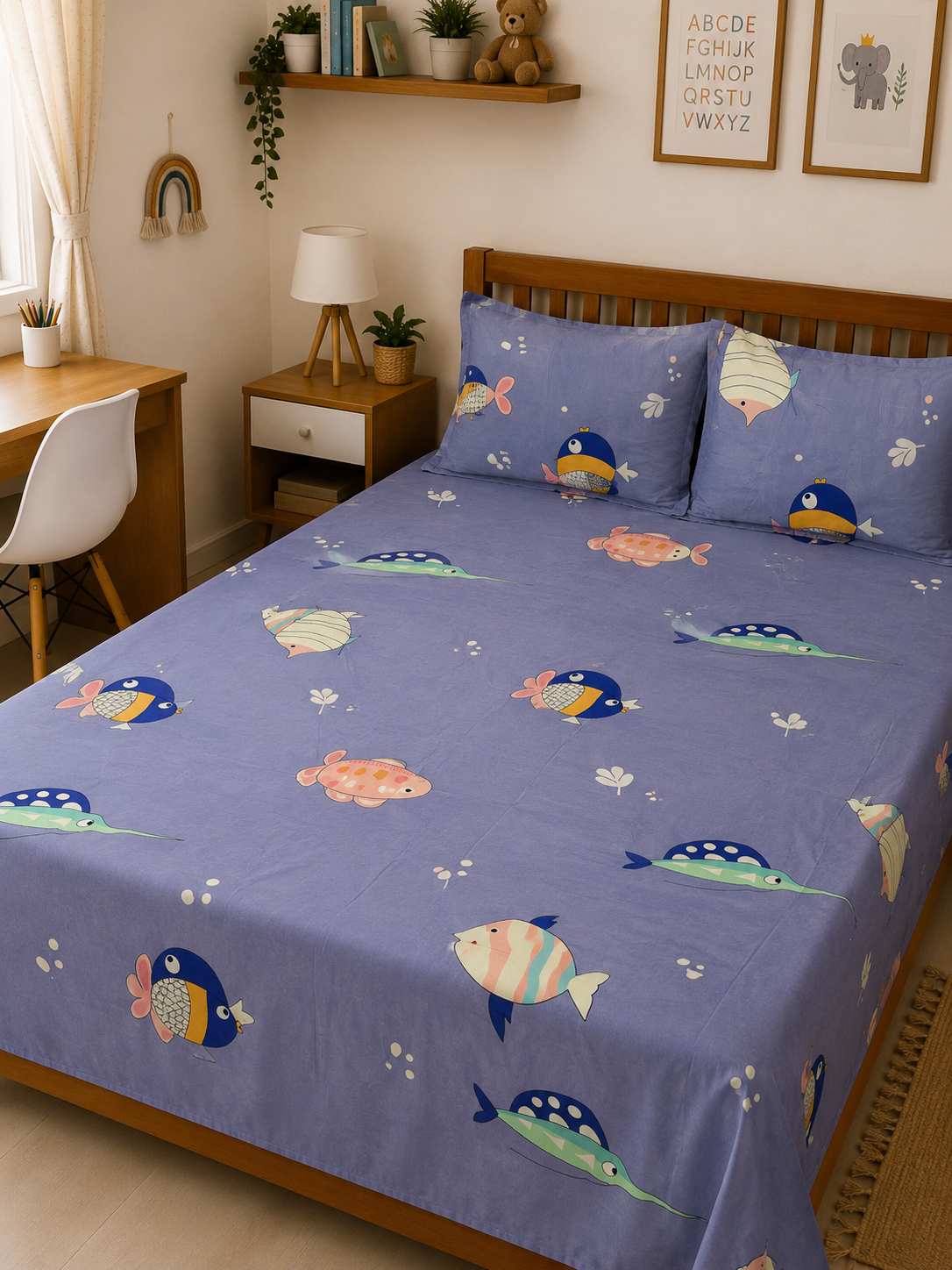 Fish Blue Printed - Kids Bedsheet