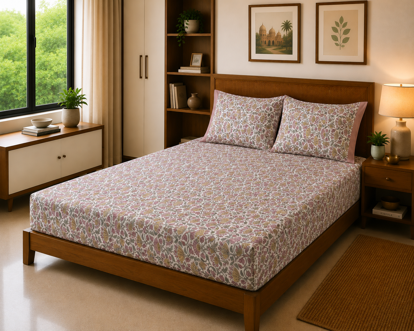 Pink Blossom Garden – 180 TC Luxe Floral Bed Sheet Set