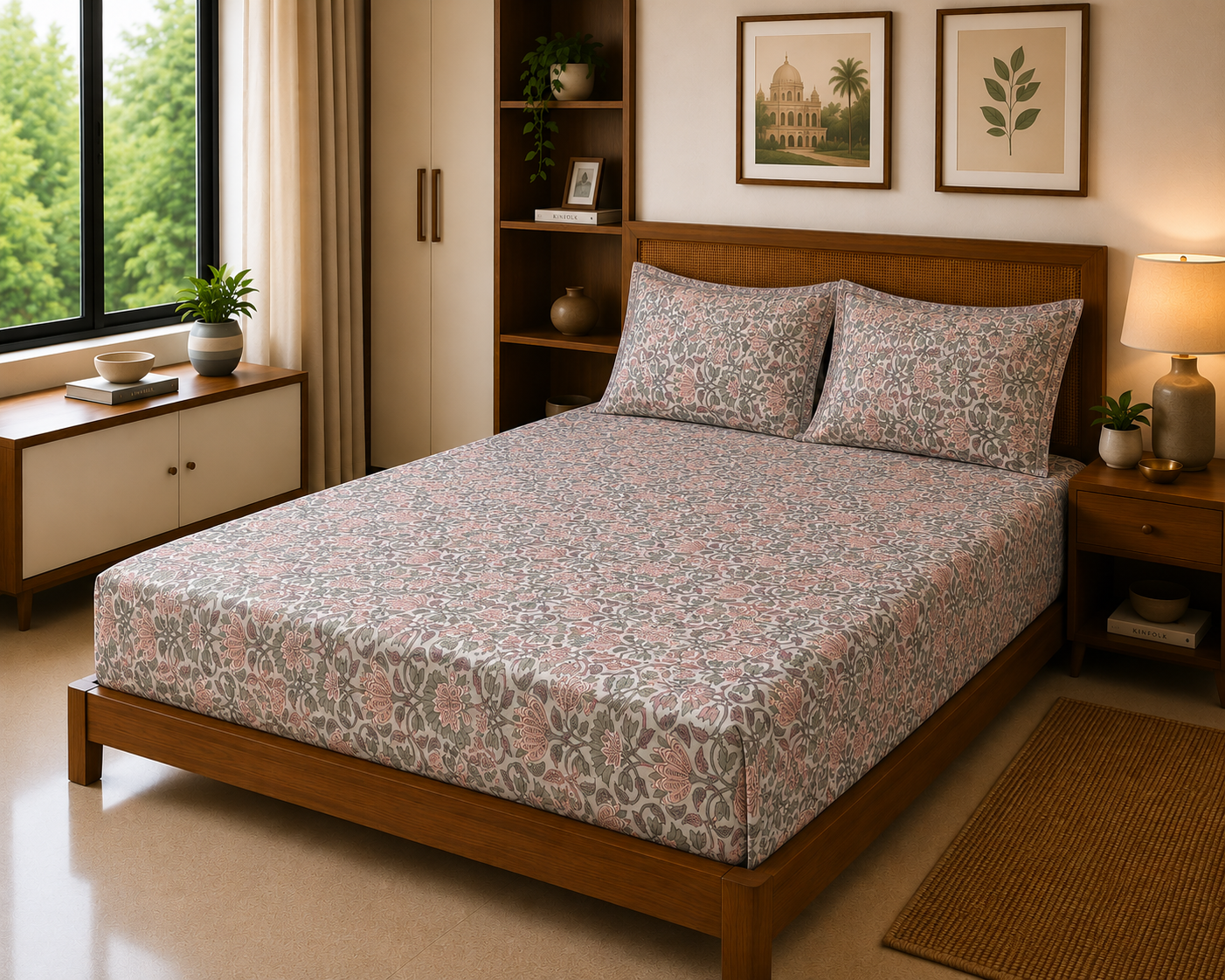 Deep Blue Floral Garden – 180 TC Premium Bed Sheet