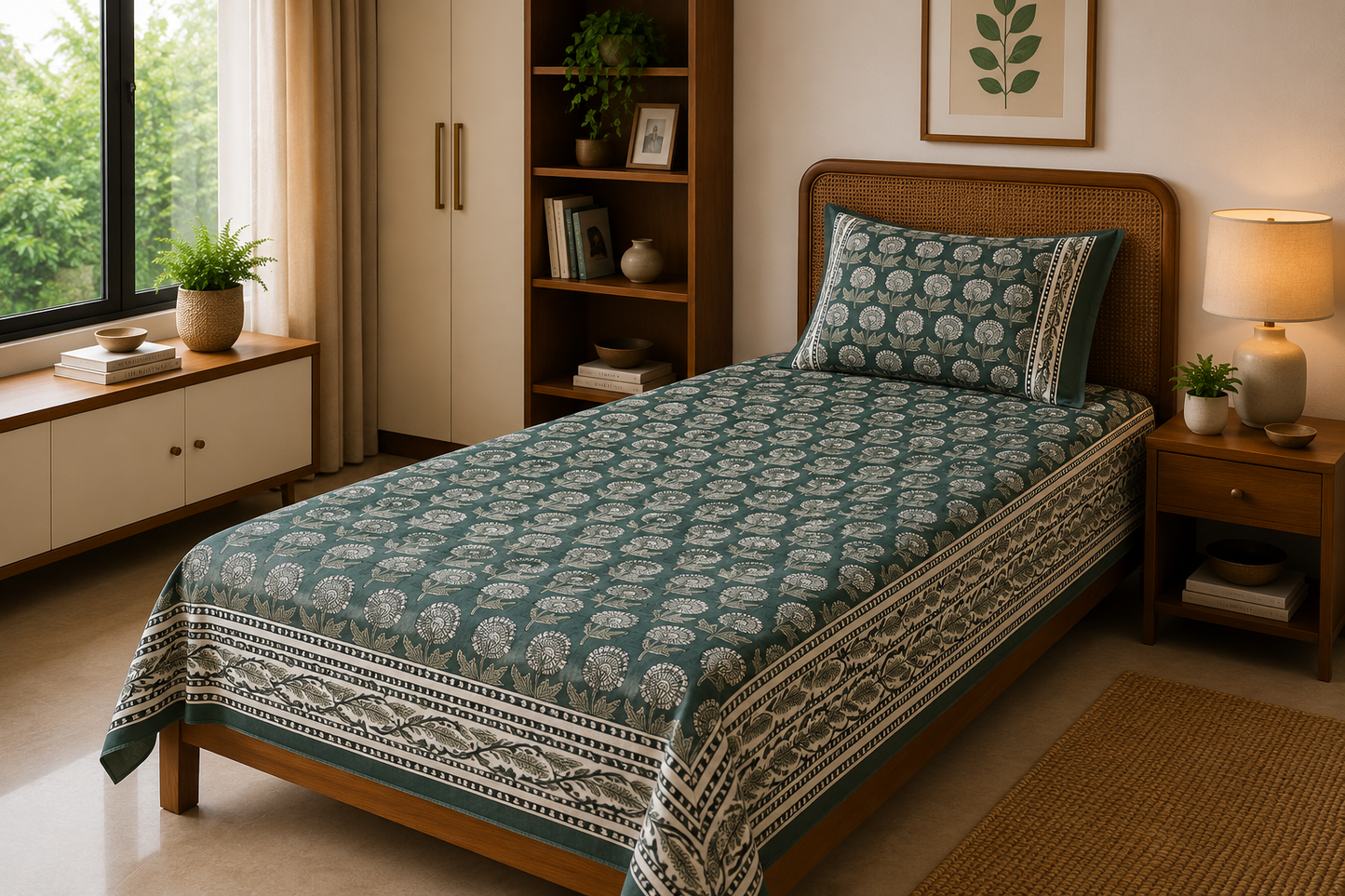 Verdant Forest Premium Ethnic Bedsheet Set