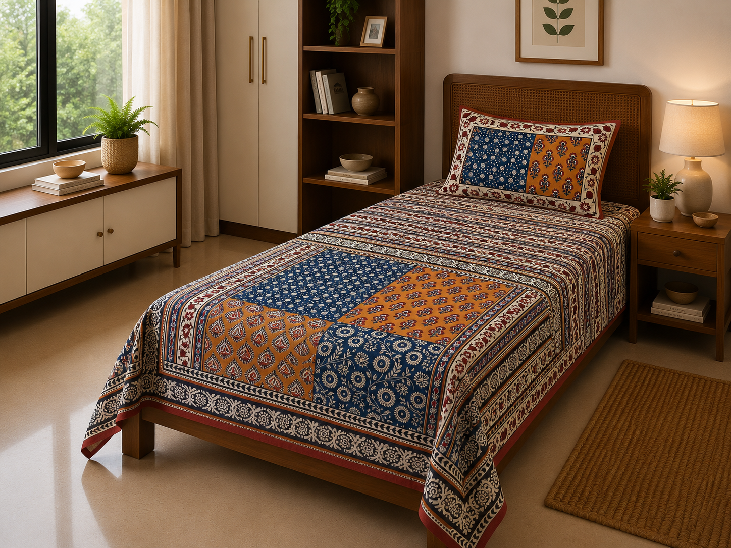 Maroon Mosaic Cotton Single Bedsheet