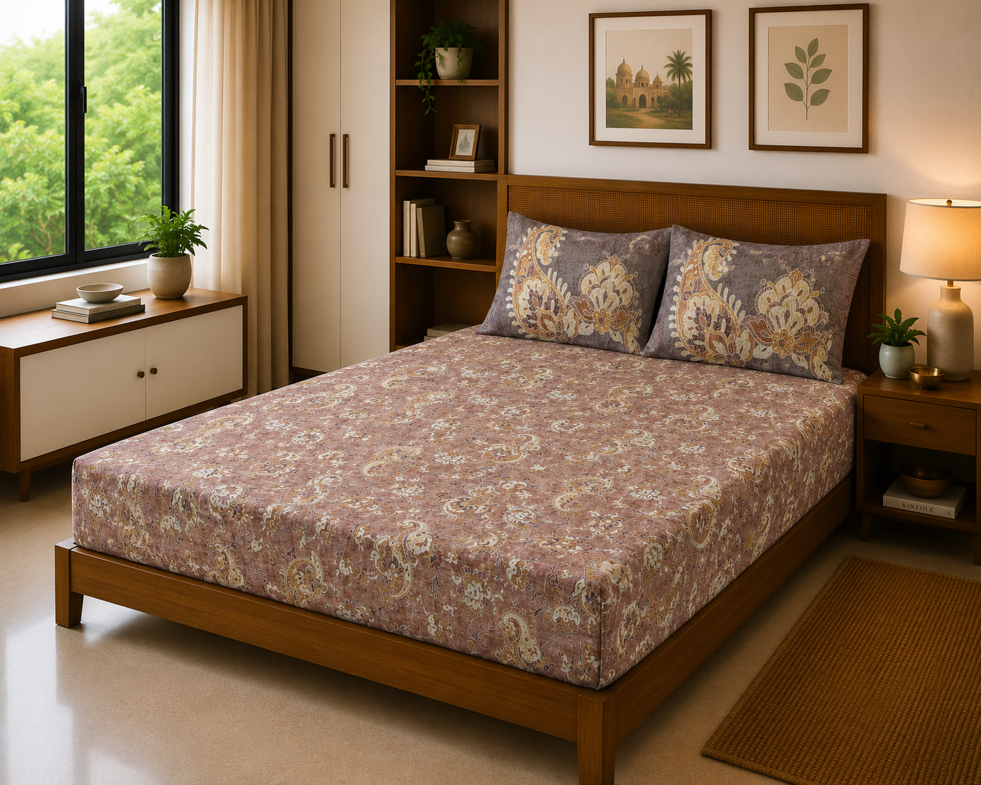 Paisley Peach Purple – 300 TC Premium Bed Sheet