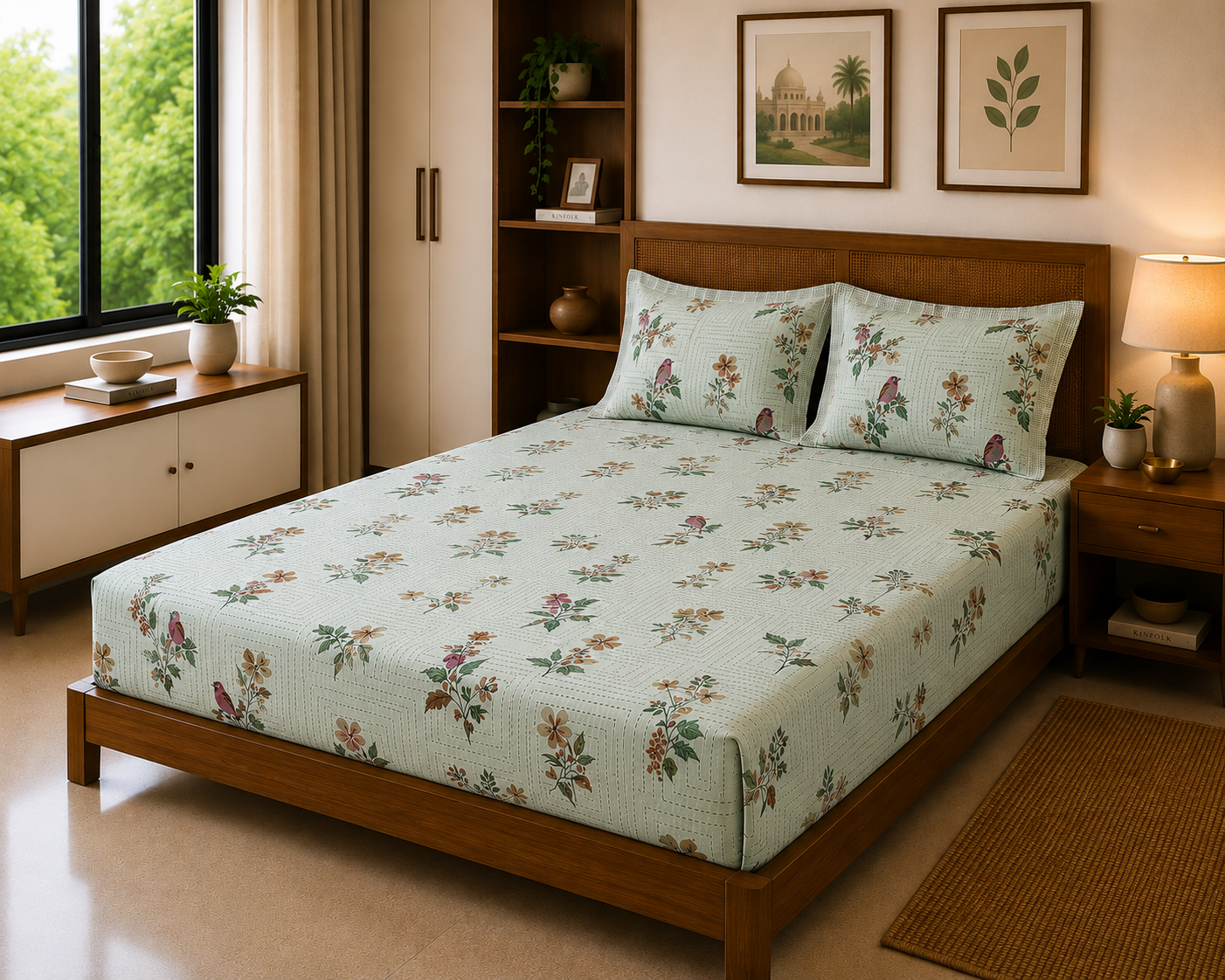 Panchhi Mint Breeze – 200 TC Premium Bed Sheet Set