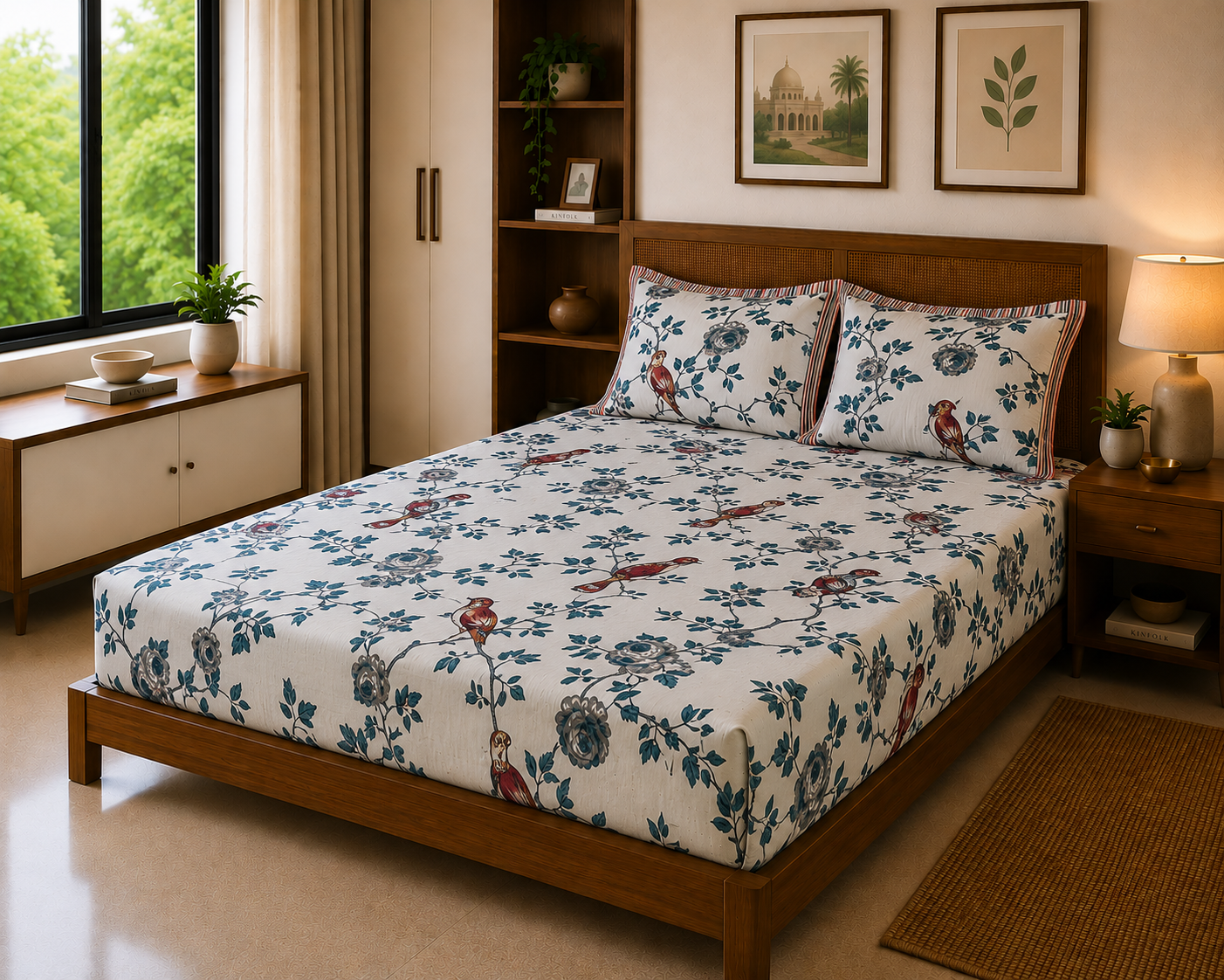 Panchhi Blue Sky – 200 TC Luxury Cotton Bed Sheet