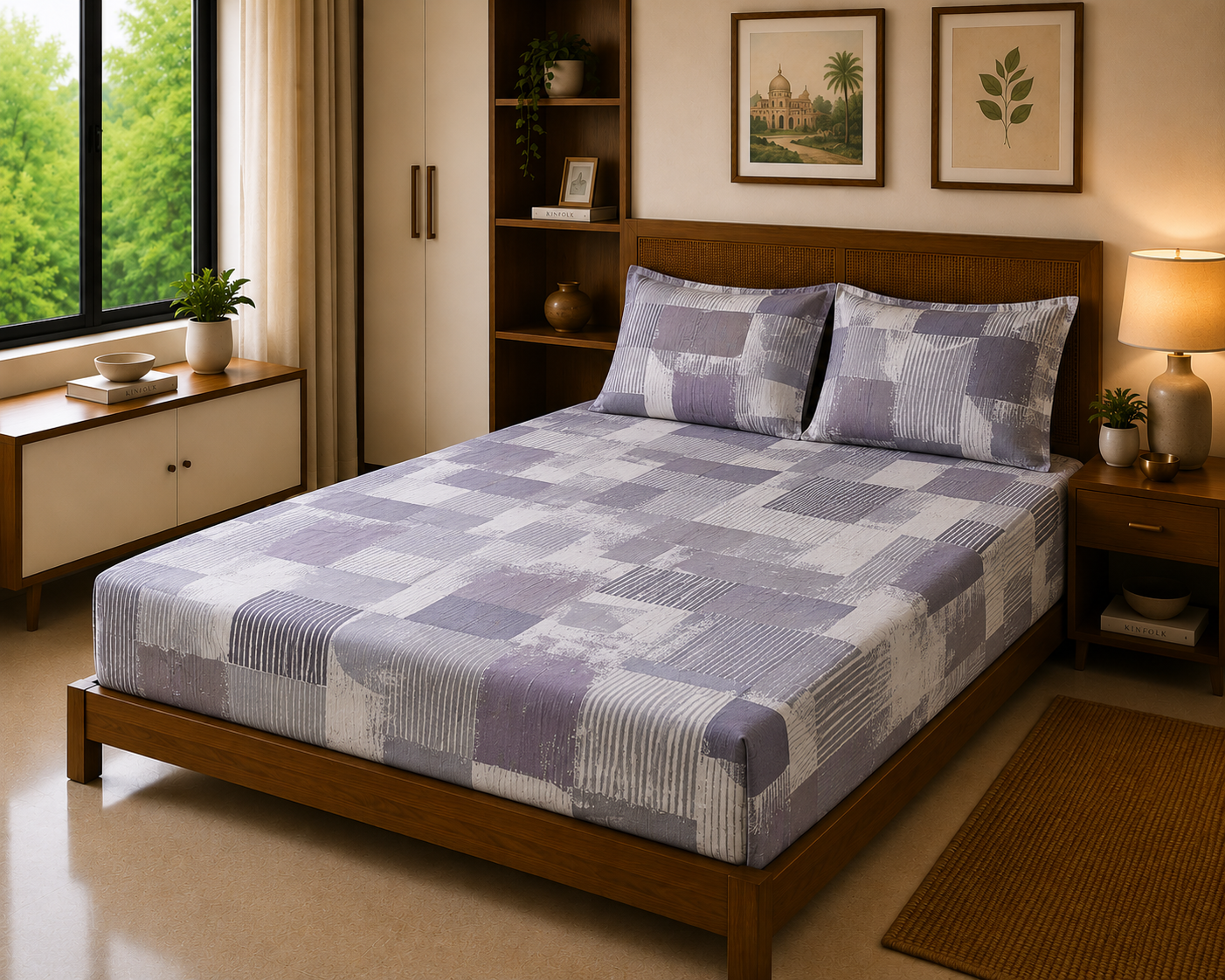 Artistic Brush Lavender – 300 TC Premium Bed Sheet