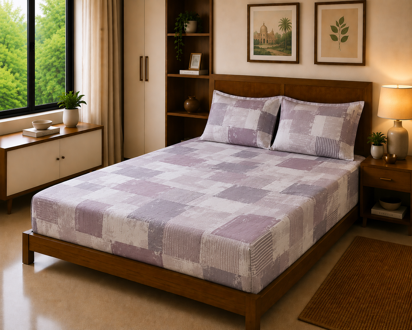 Artistic Brush Mauve – 300 TC Premium Luxe Bed Sheet Set