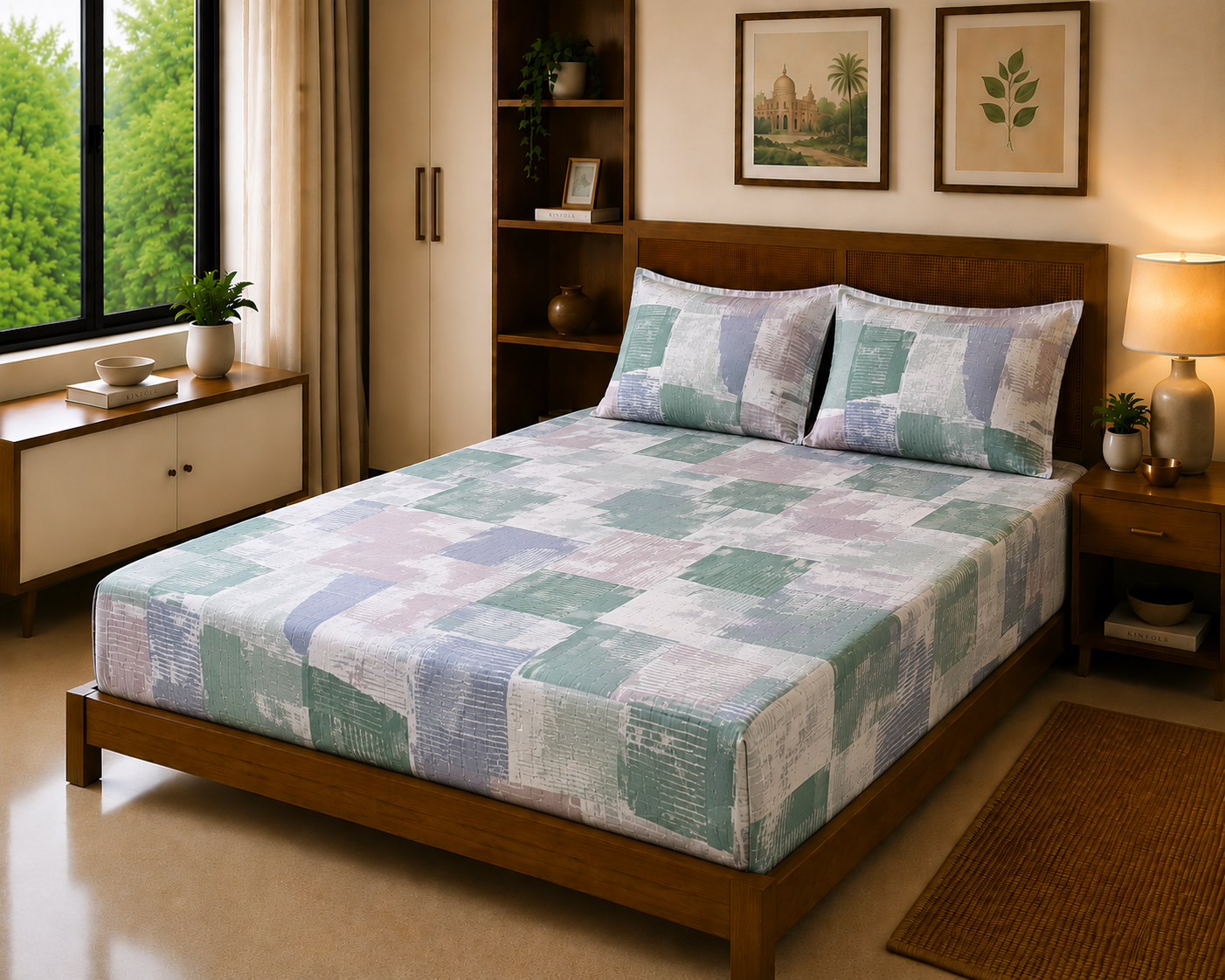 Artistic Brush Sea Green – Premium Bed Sheet Set 300 TC