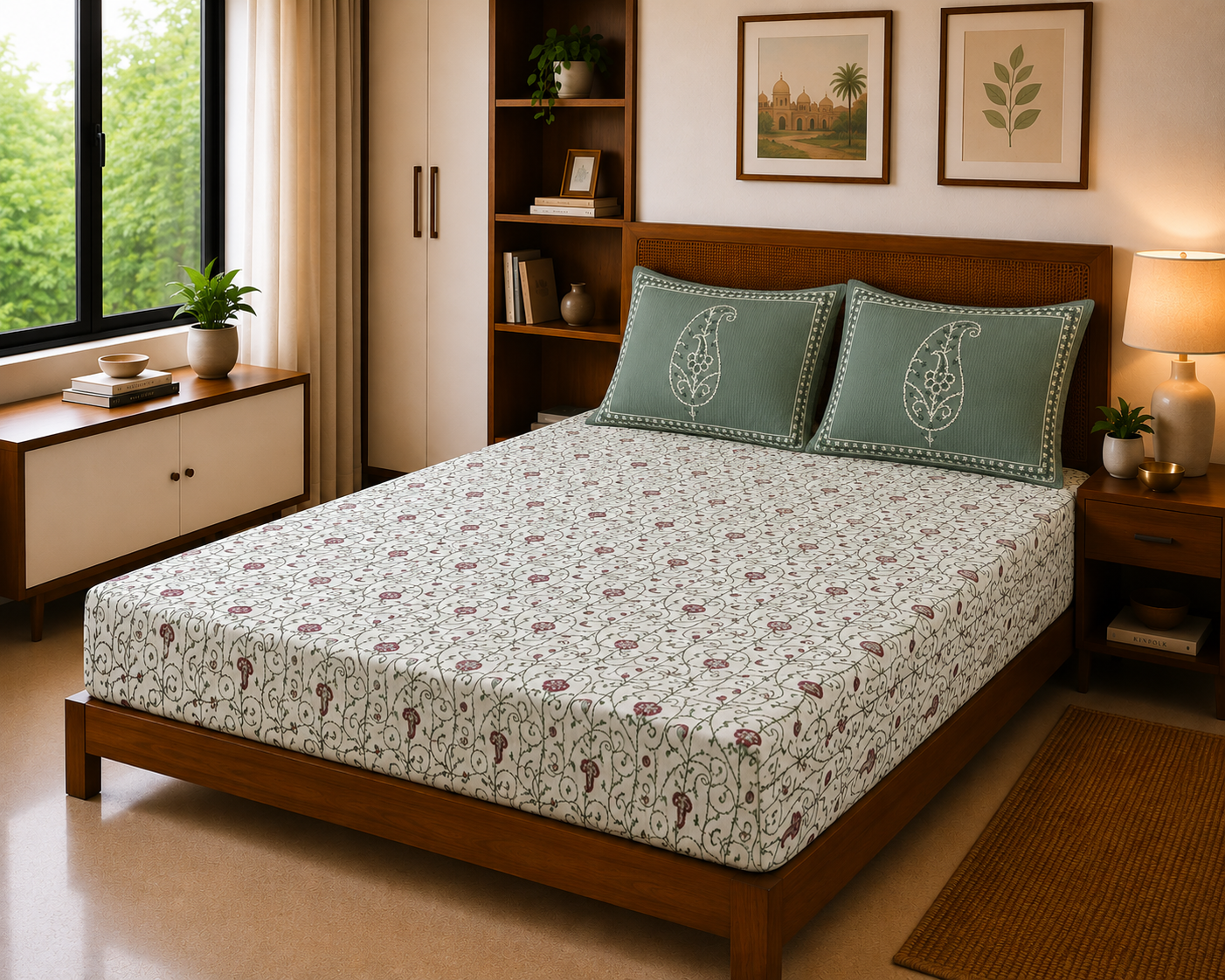 Sage Heritage Ethnic – 3 Piece Premium Bed Sheet Set 150 TC