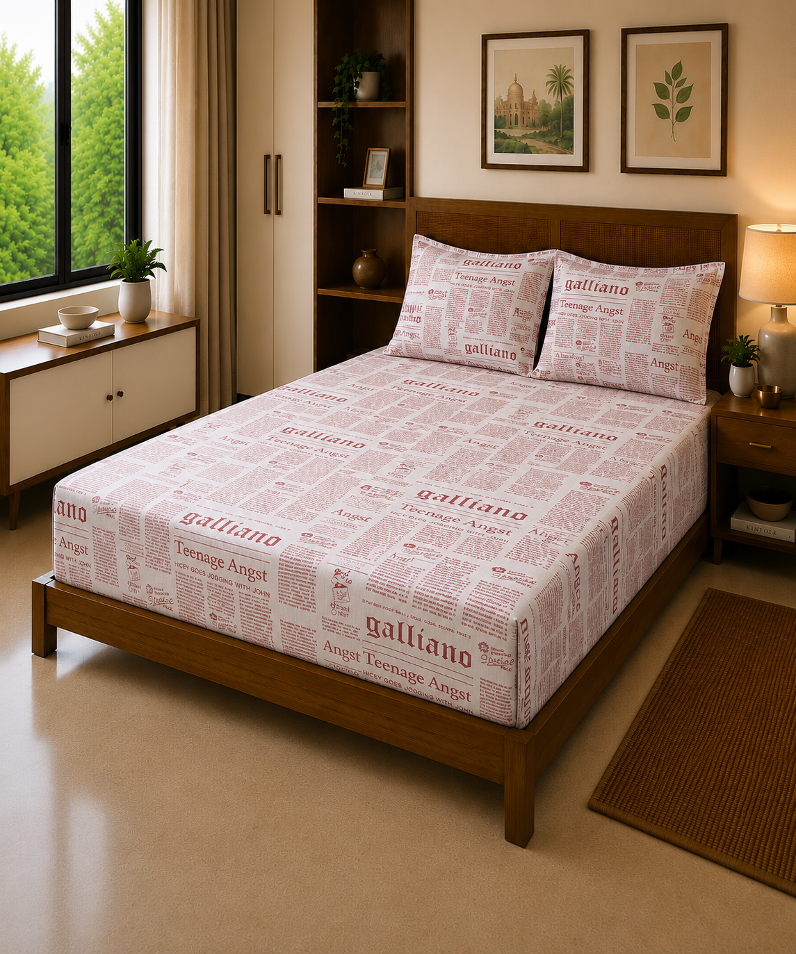 Pink Newspaper Pop – Luxe Cotton Bed Sheet 300 TC