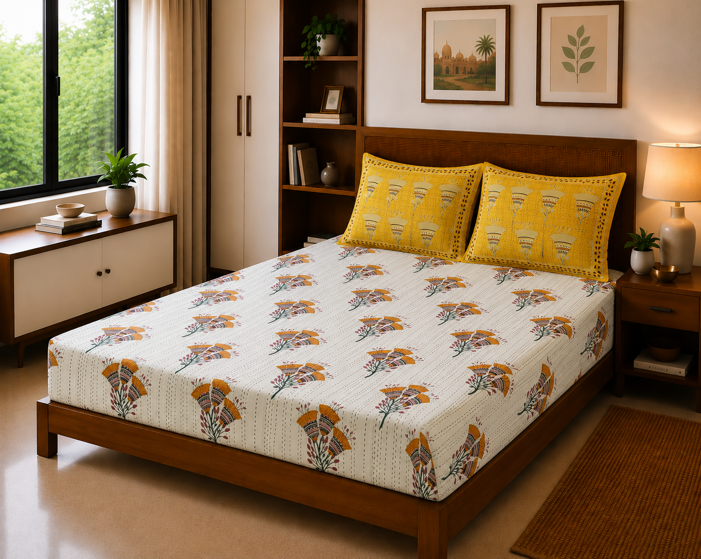 Festive Yellow Ethnic – 100% Cotton Bed Sheet 150 TC