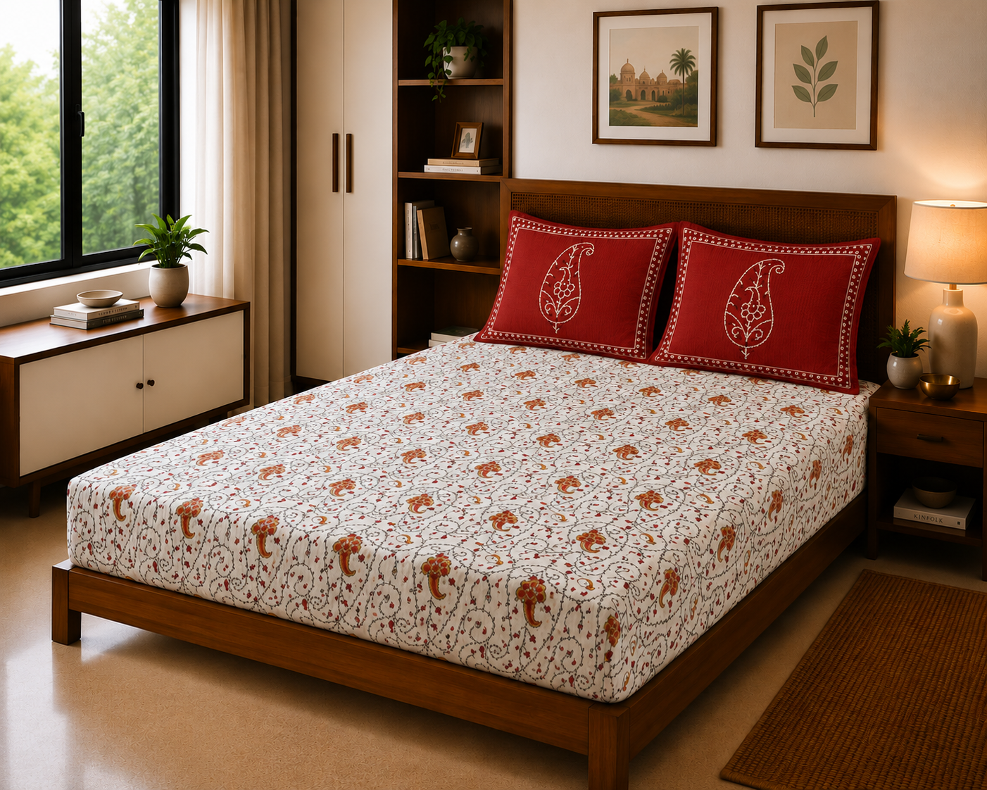 Classic Red Ethnic – 150 TC Premium Bed Sheet Set