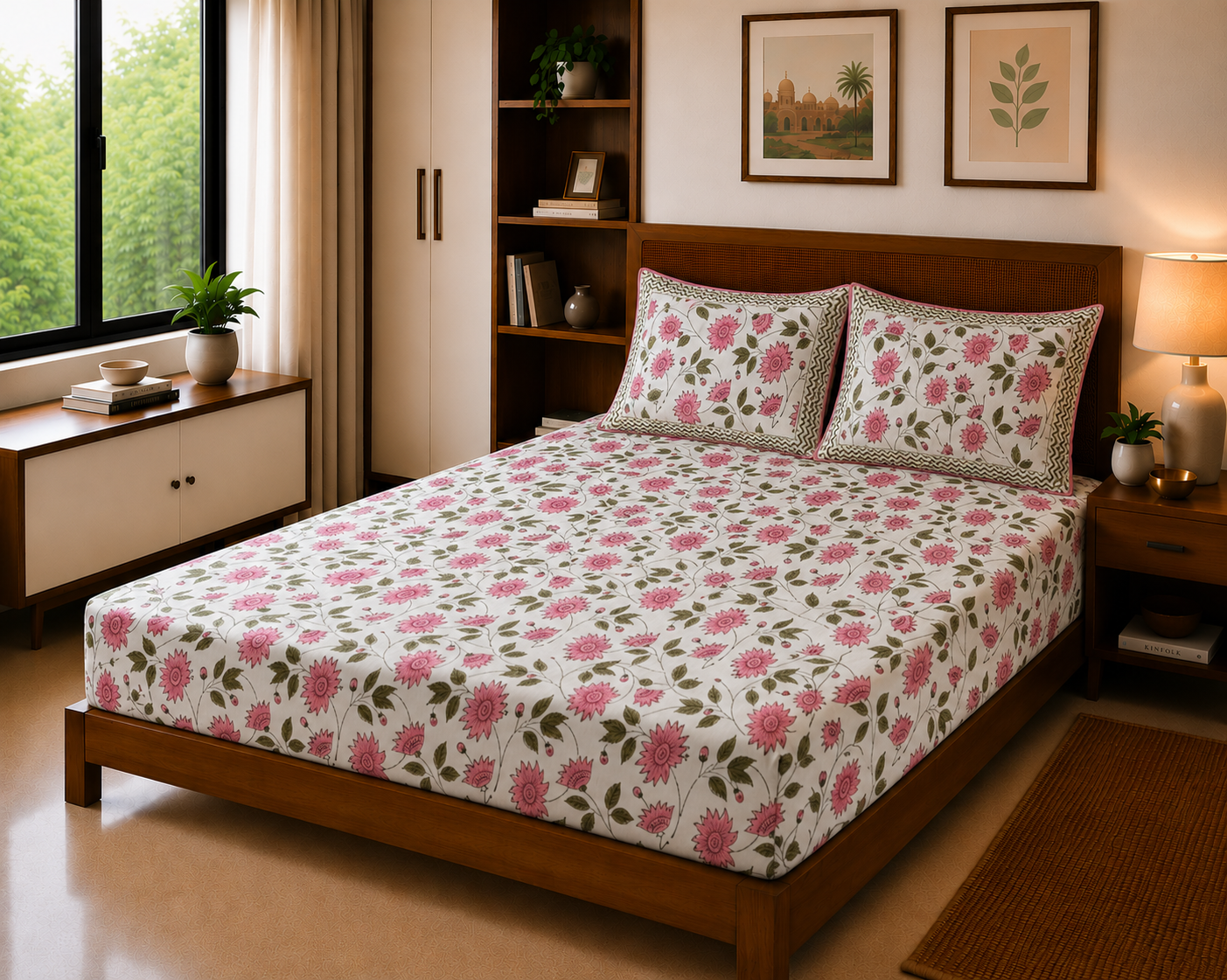 Pink Handblock Classic – 200 TC Luxe Bed Sheet