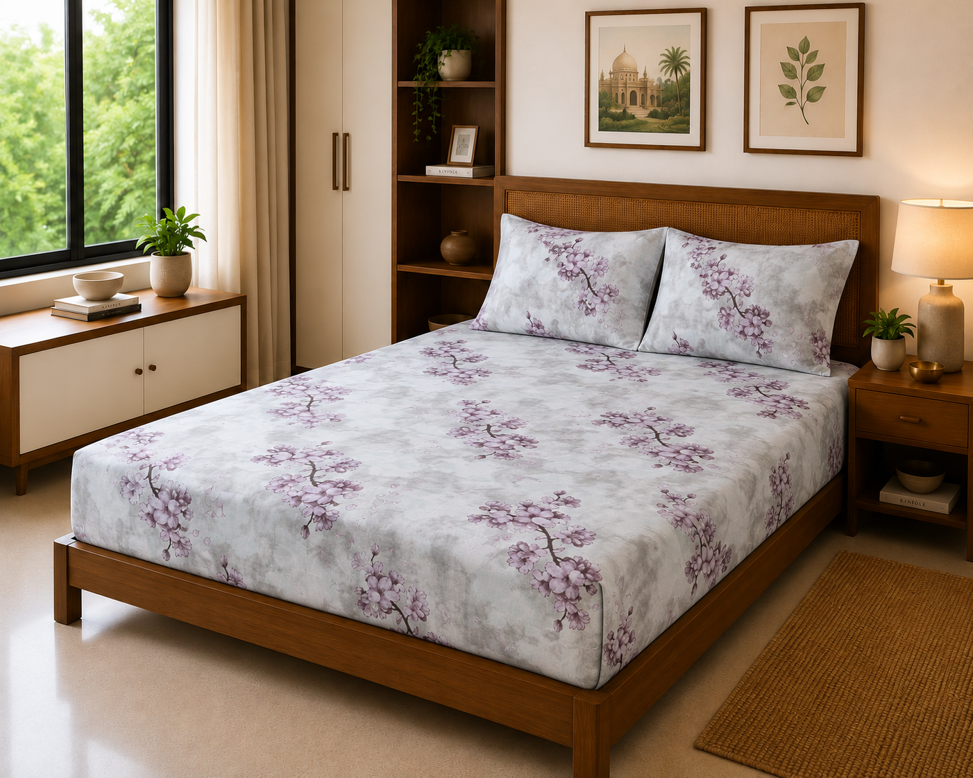 Wine Blossom Floral – Luxe Cotton Bed Sheet Set 180 TC
