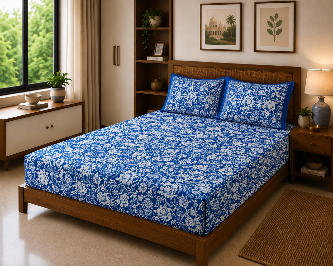 Royal Blue Floral – 120 TC Luxe Bed Sheet