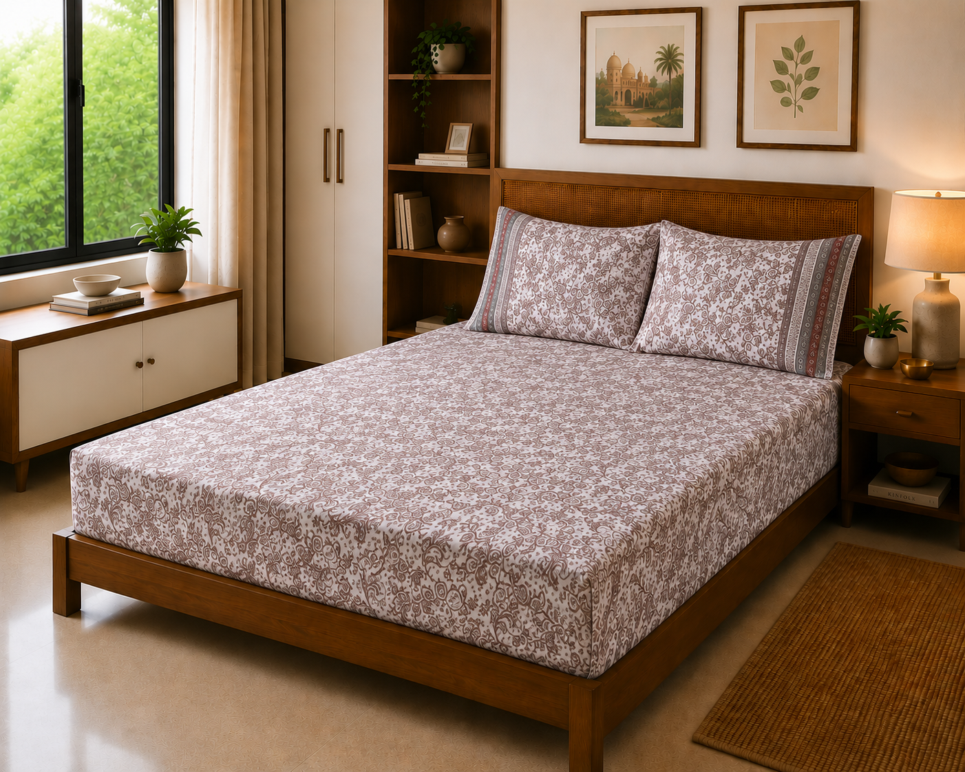 Soft Pink Floral Garden – 180 TC Luxe Bed Sheet