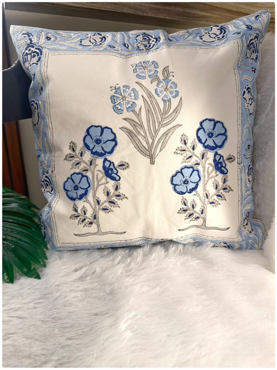 Blue Handblock Cushion Cover