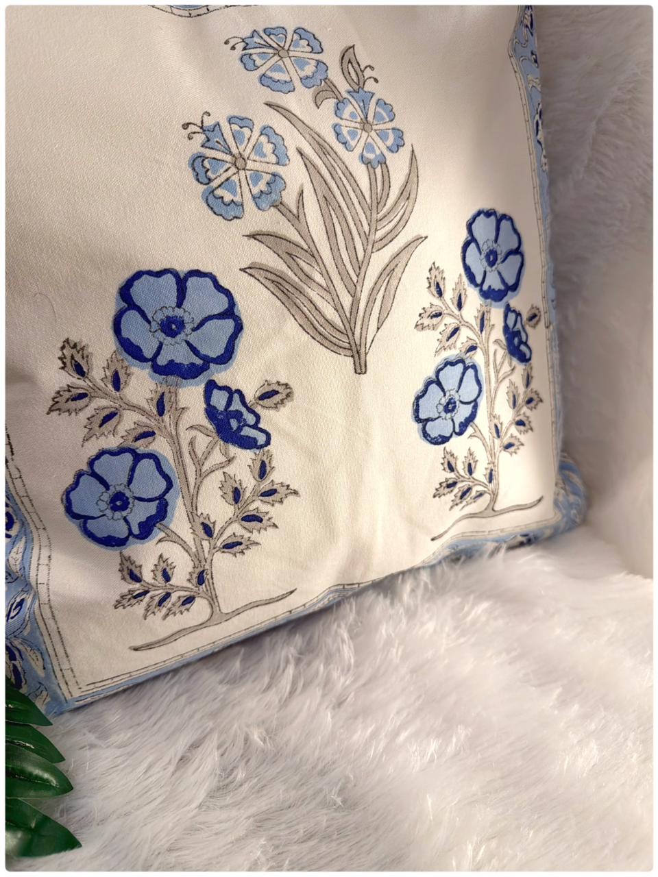 Blue Handblock Cushion Cover