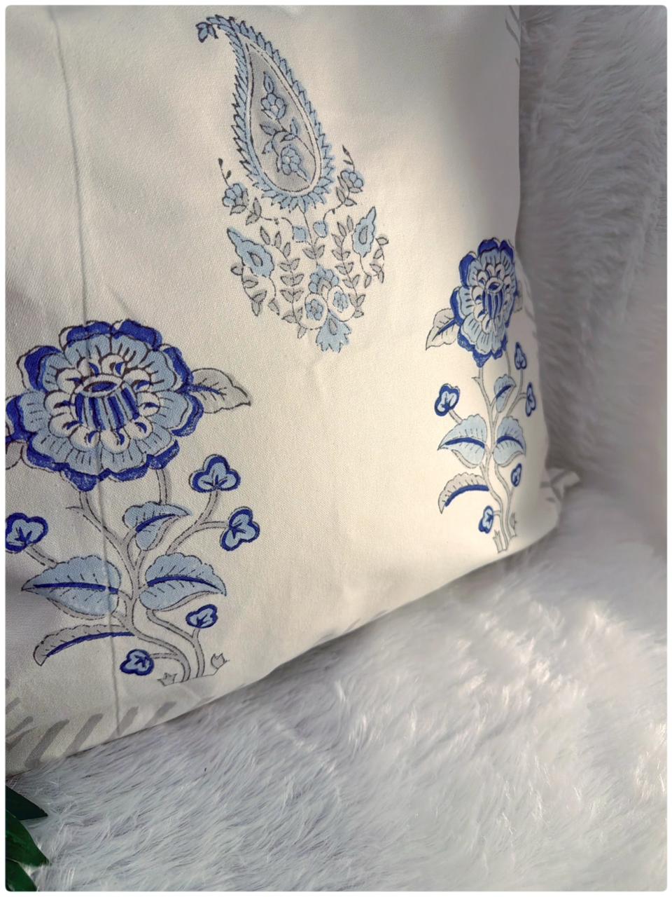 Blue & Grey Handblock Cushion Cover