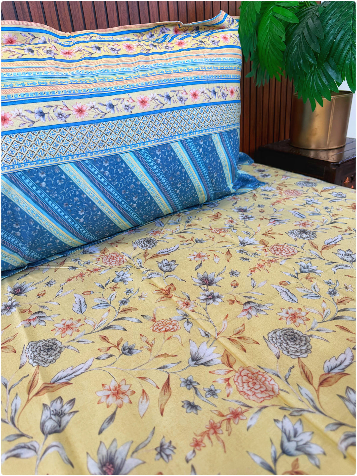 Lemon & Blue Floral Super King Bedsheet