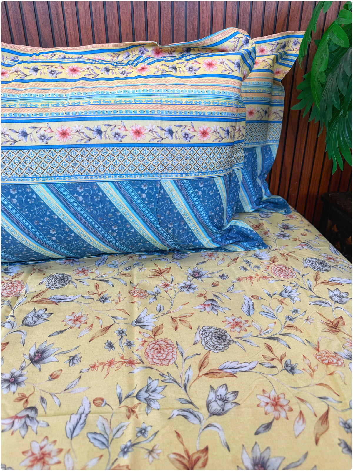 Lemon & Blue Floral Super King Bedsheet