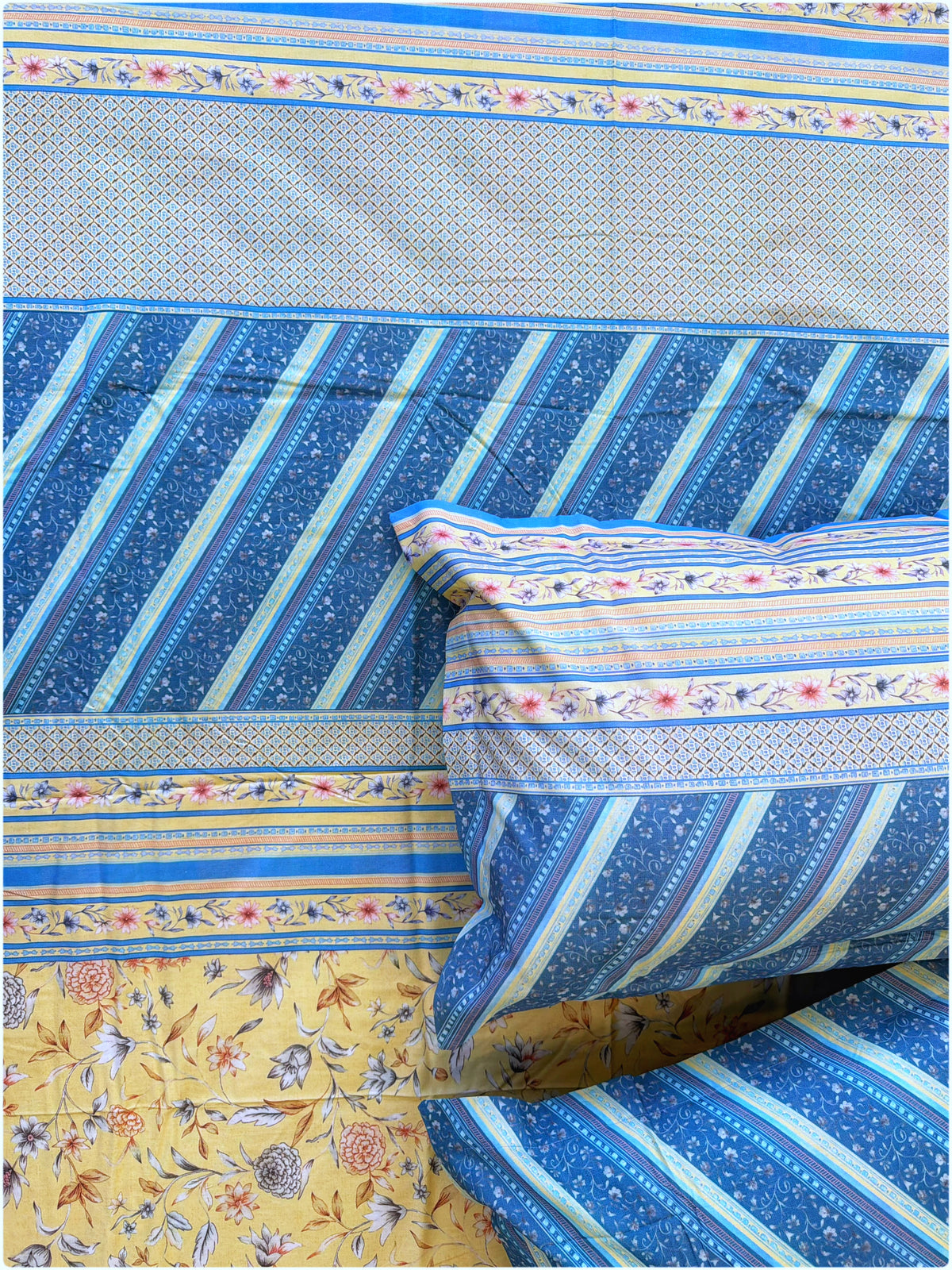 Lemon & Blue Floral Super King Bedsheet