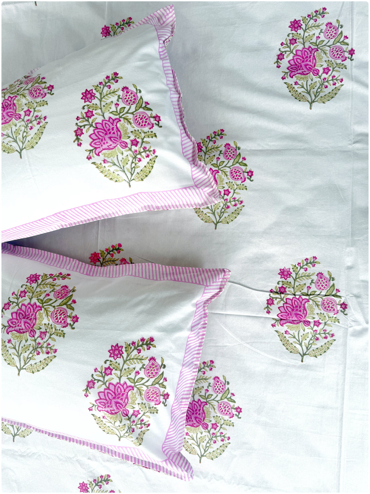 White & Pink OG Handblock Bedsheet