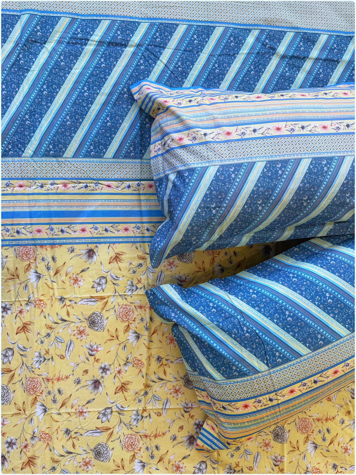 Lemon & Blue Floral Super King Bedsheet
