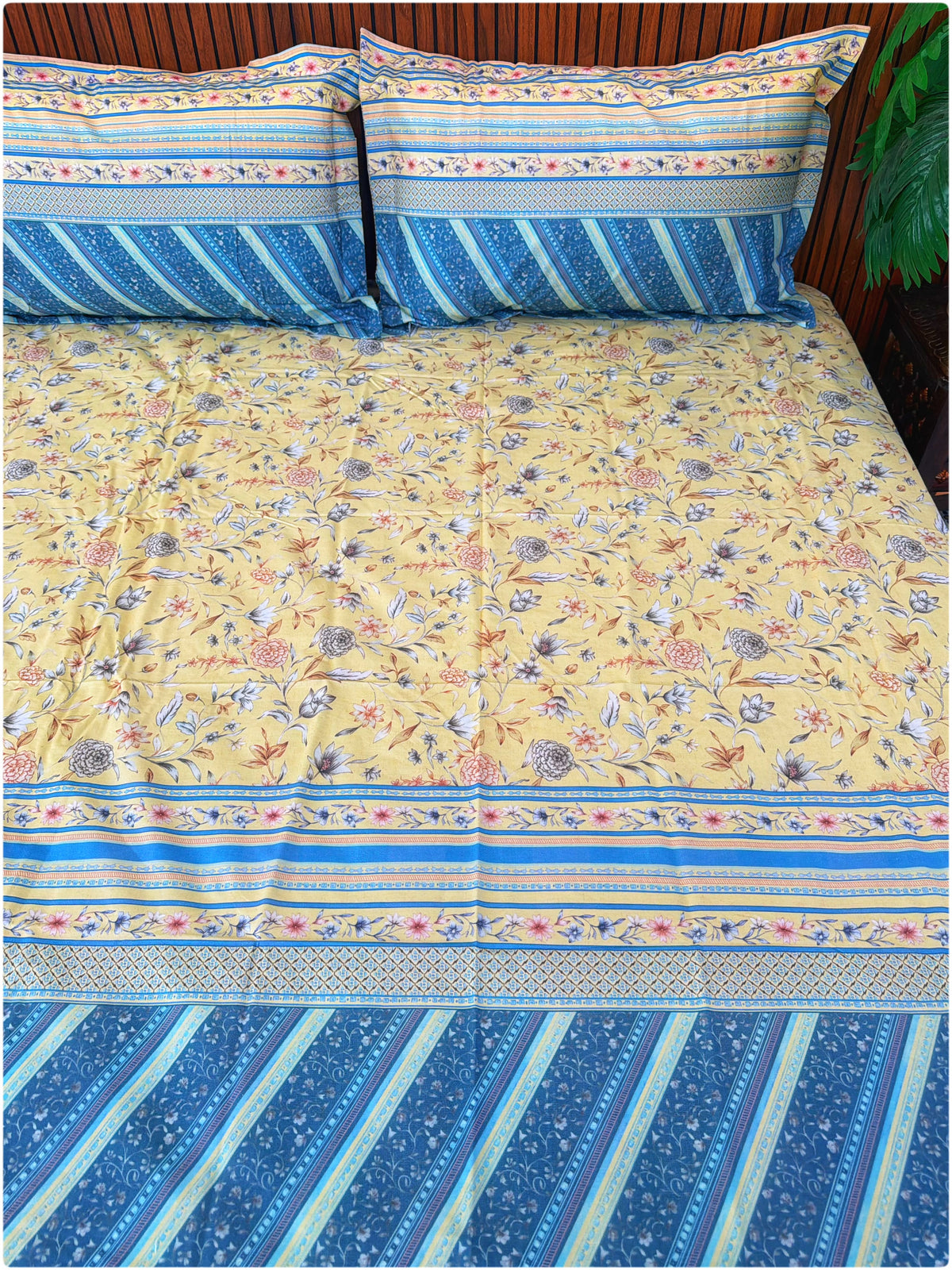 Lemon & Blue Floral Super King Bedsheet