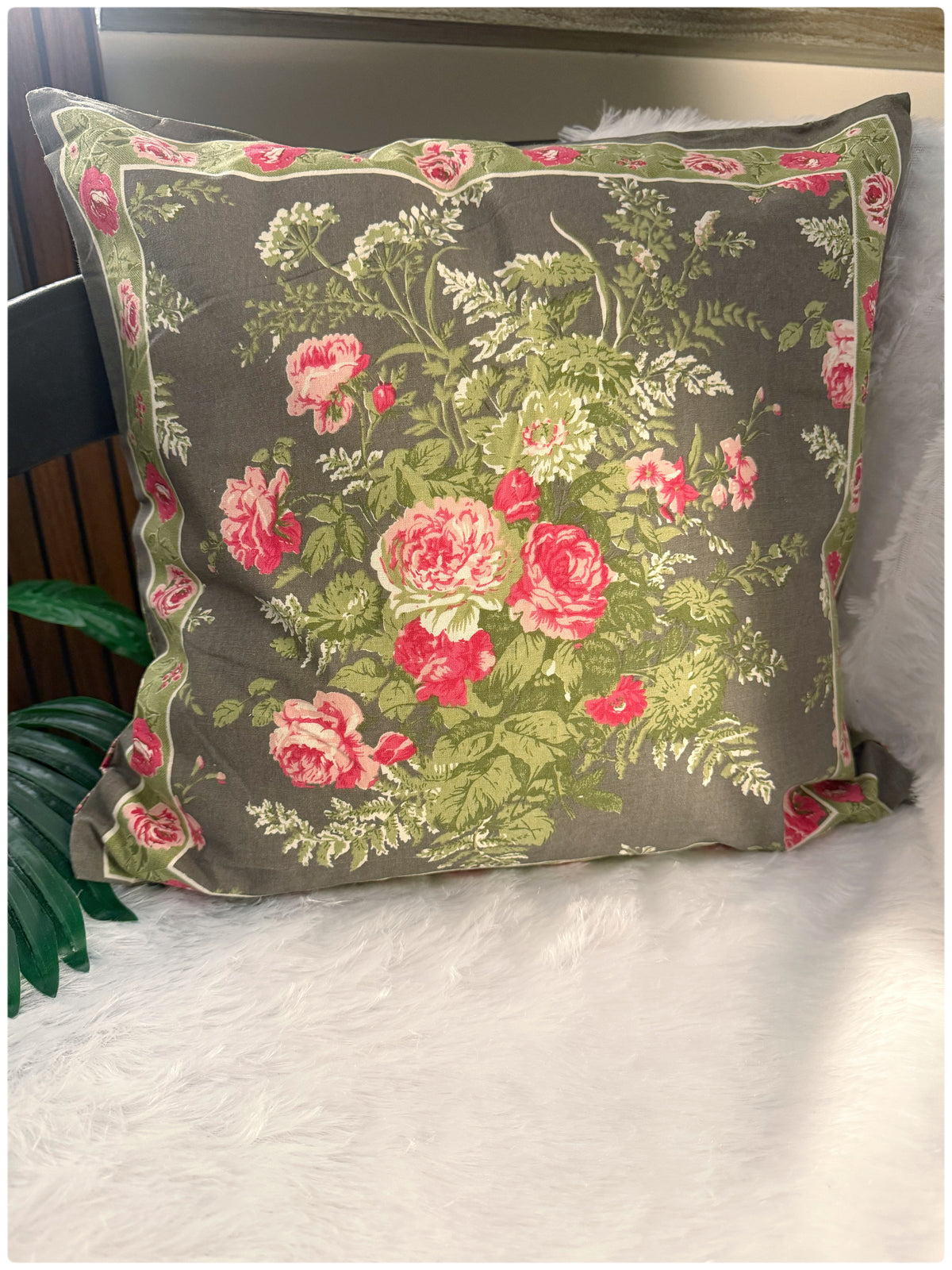 Grey & Green Reversible Cushion Cover