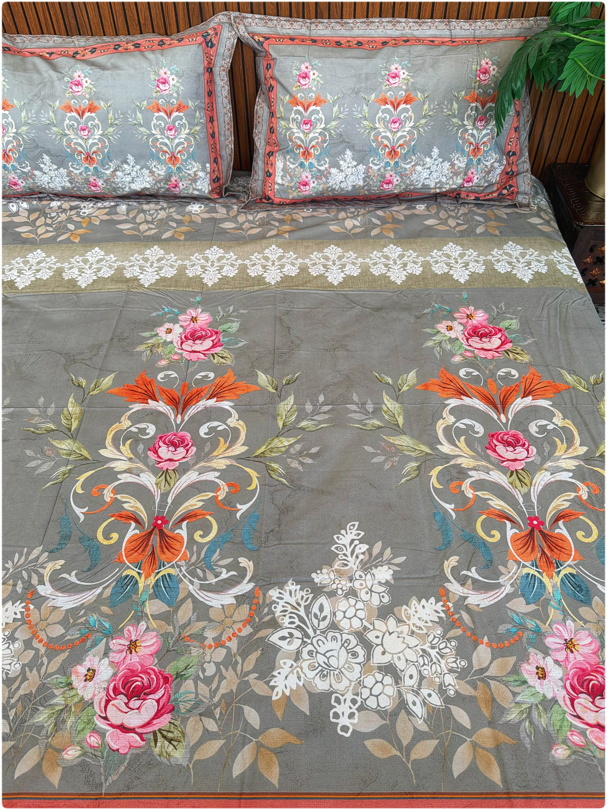 French Grey Floral Super King Bedsheet