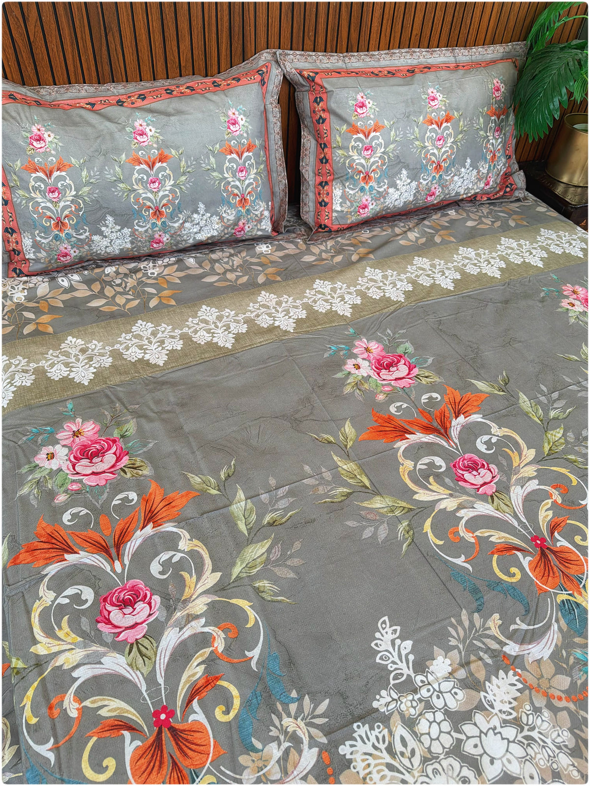 French Grey Floral Super King Bedsheet