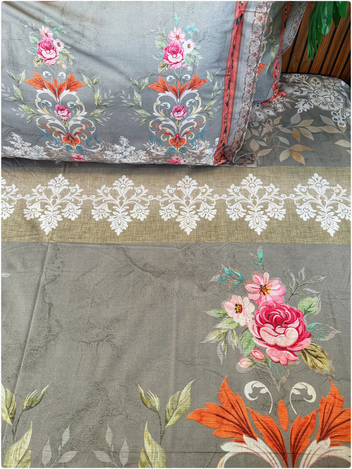 French Grey Floral Super King Bedsheet