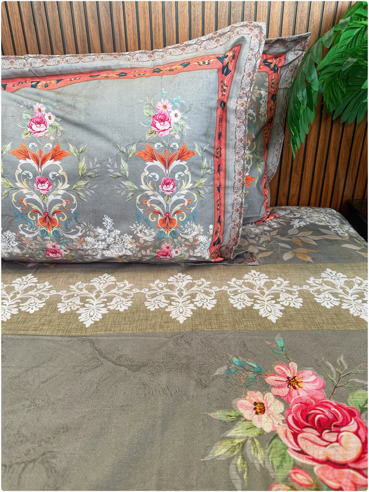 French Grey Floral Super King Bedsheet