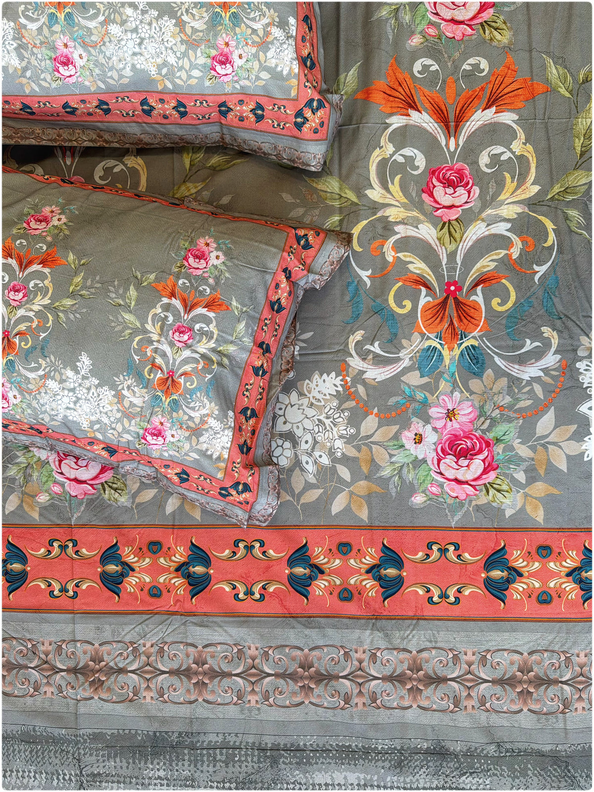 French Grey Floral Super King Bedsheet