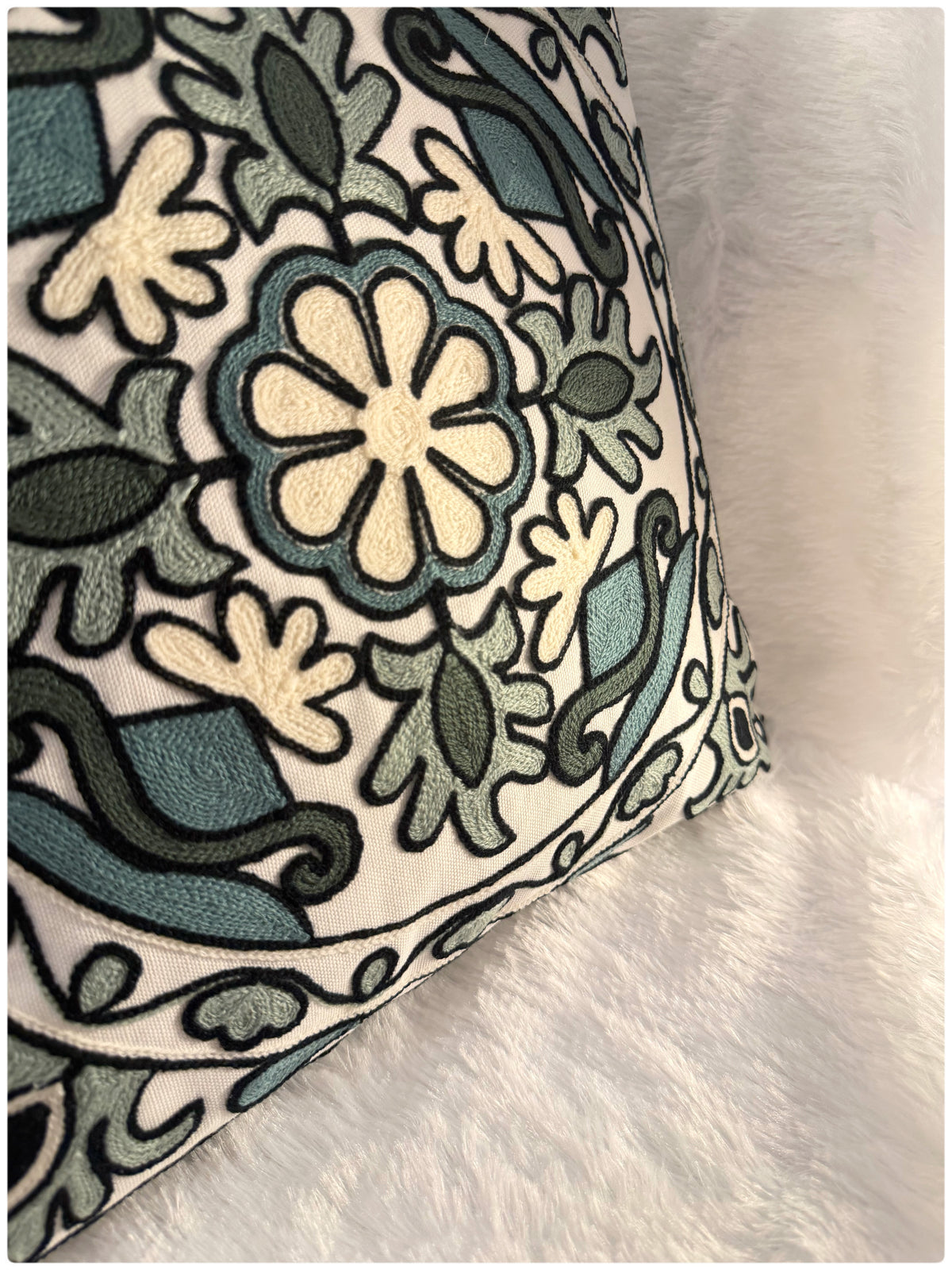 White & Grey Embroidered Cushion Cover