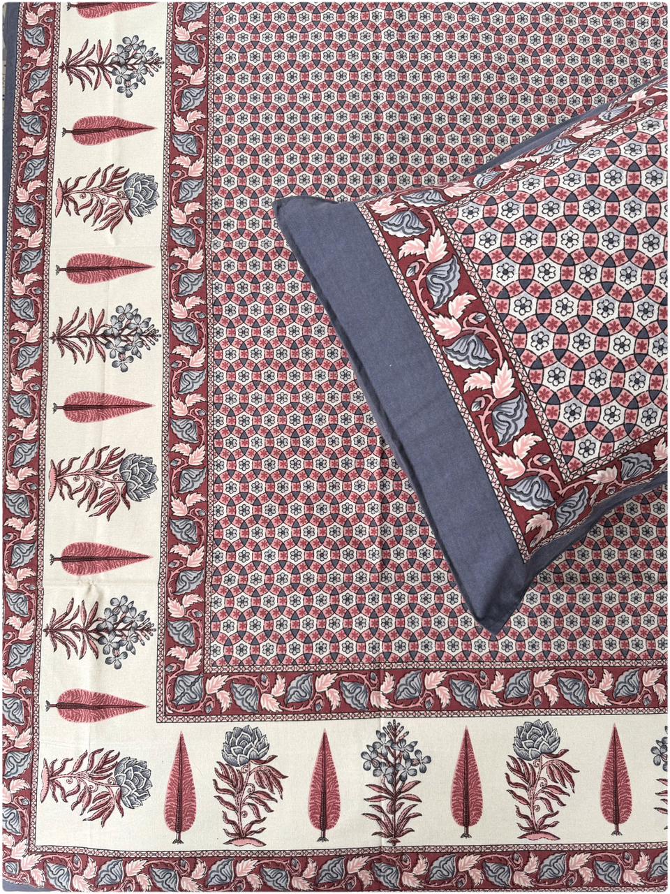 Heritage Printed Single Cotton Bedsheet - Maroon