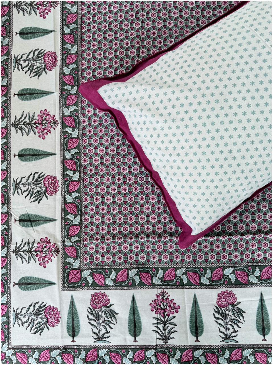 Heritage Printed Single Cotton Bedsheet - Onion