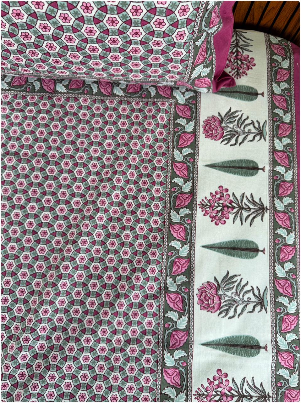 Heritage Printed Single Cotton Bedsheet - Onion