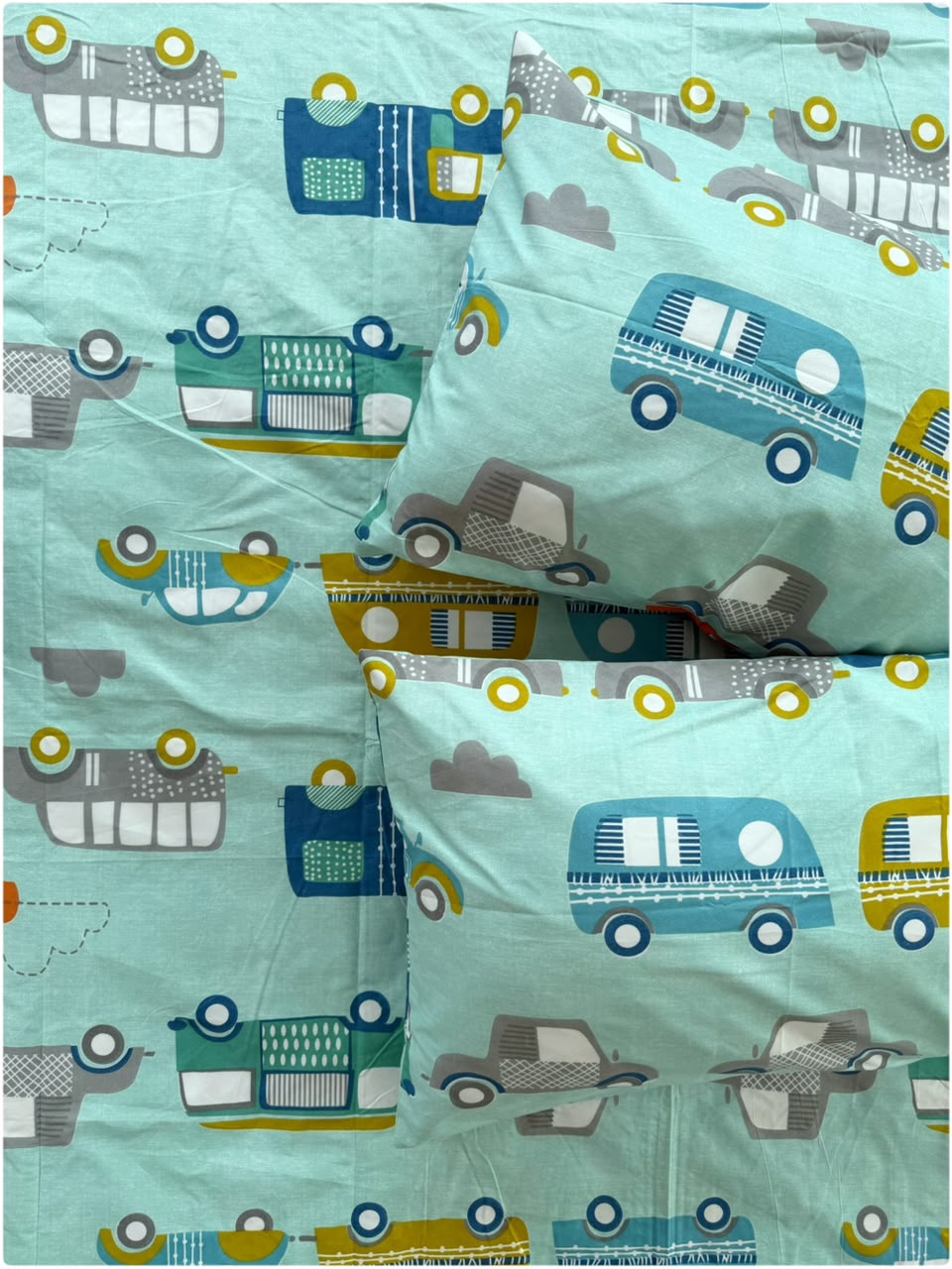 Car Aqua Printed - Kids Bedsheet